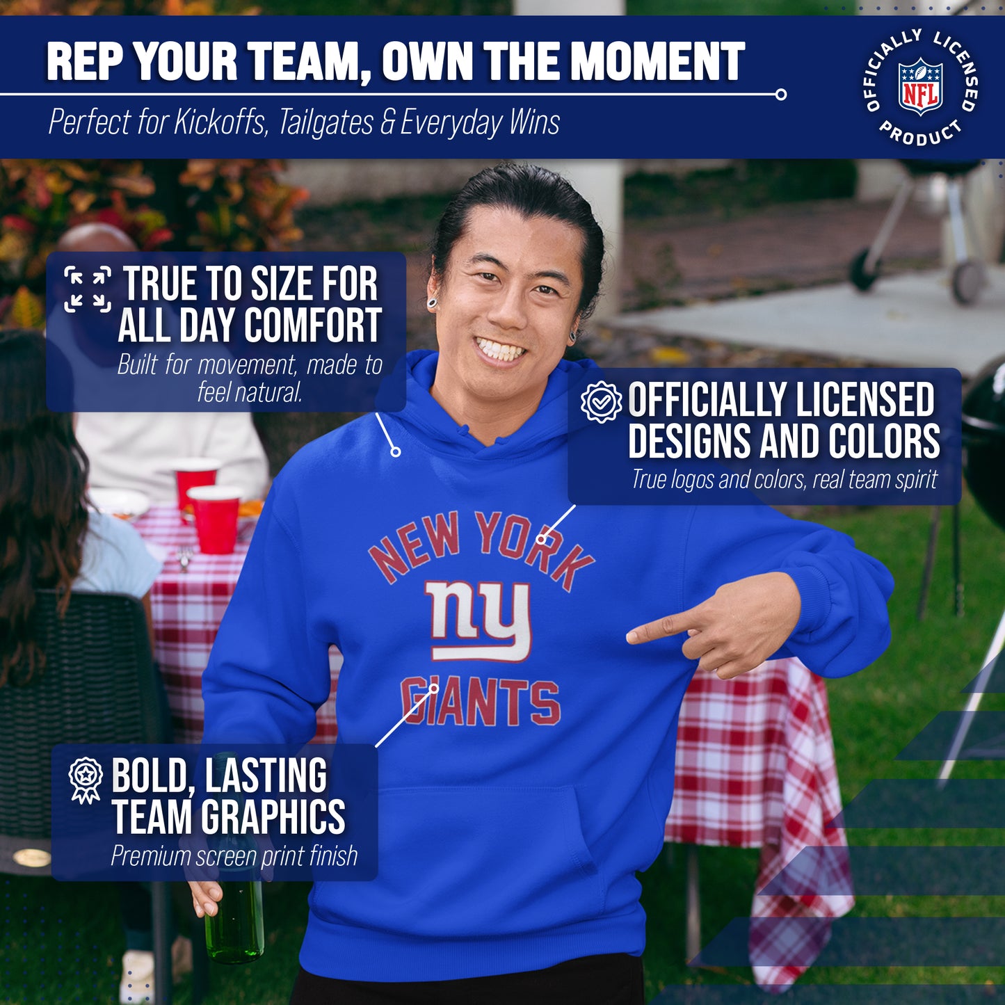 New York Giants NFL Adult Gameday Hooded Sweatshirt - Royal