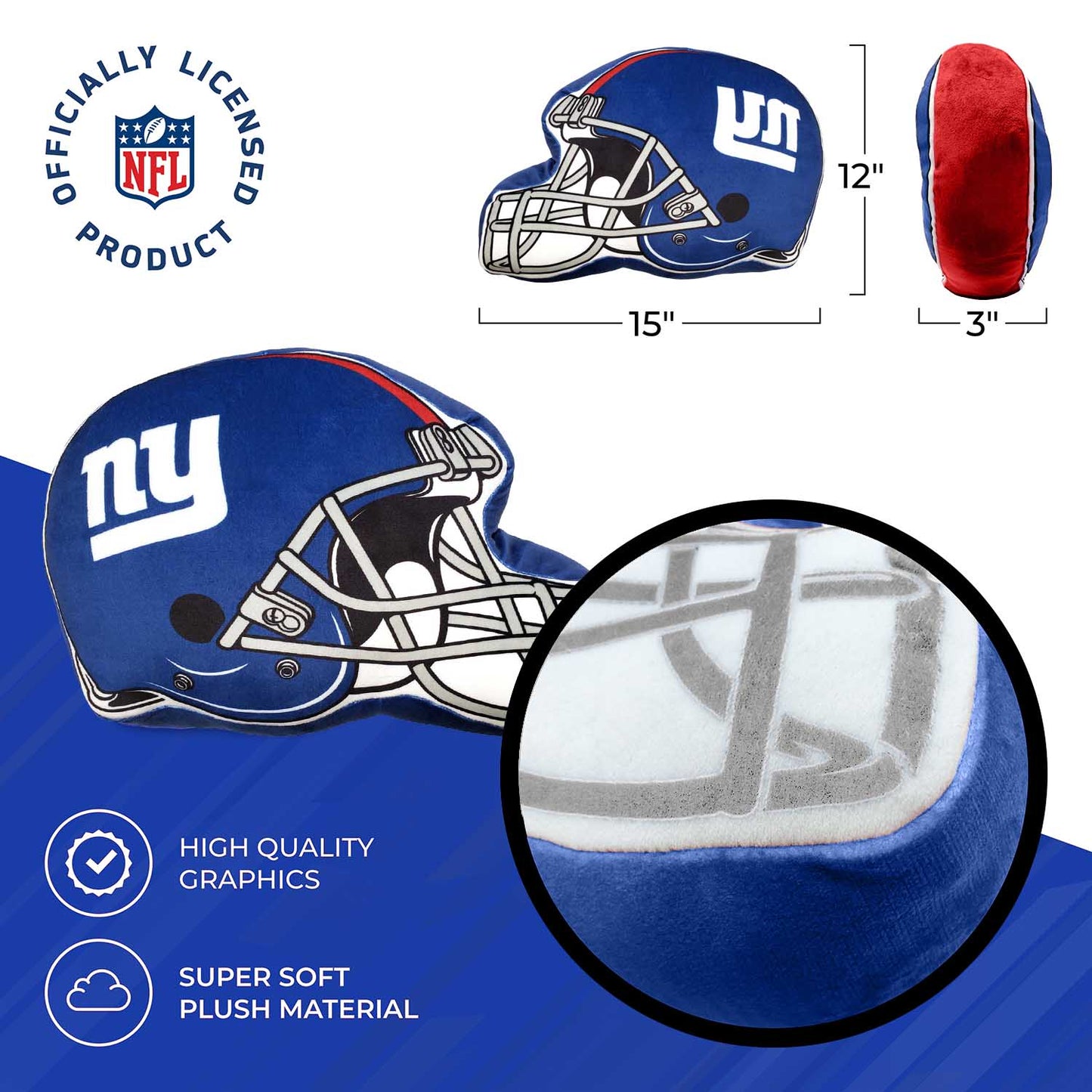 New York Giants NFL Helmet Football Super Soft Plush Pillow - Blue