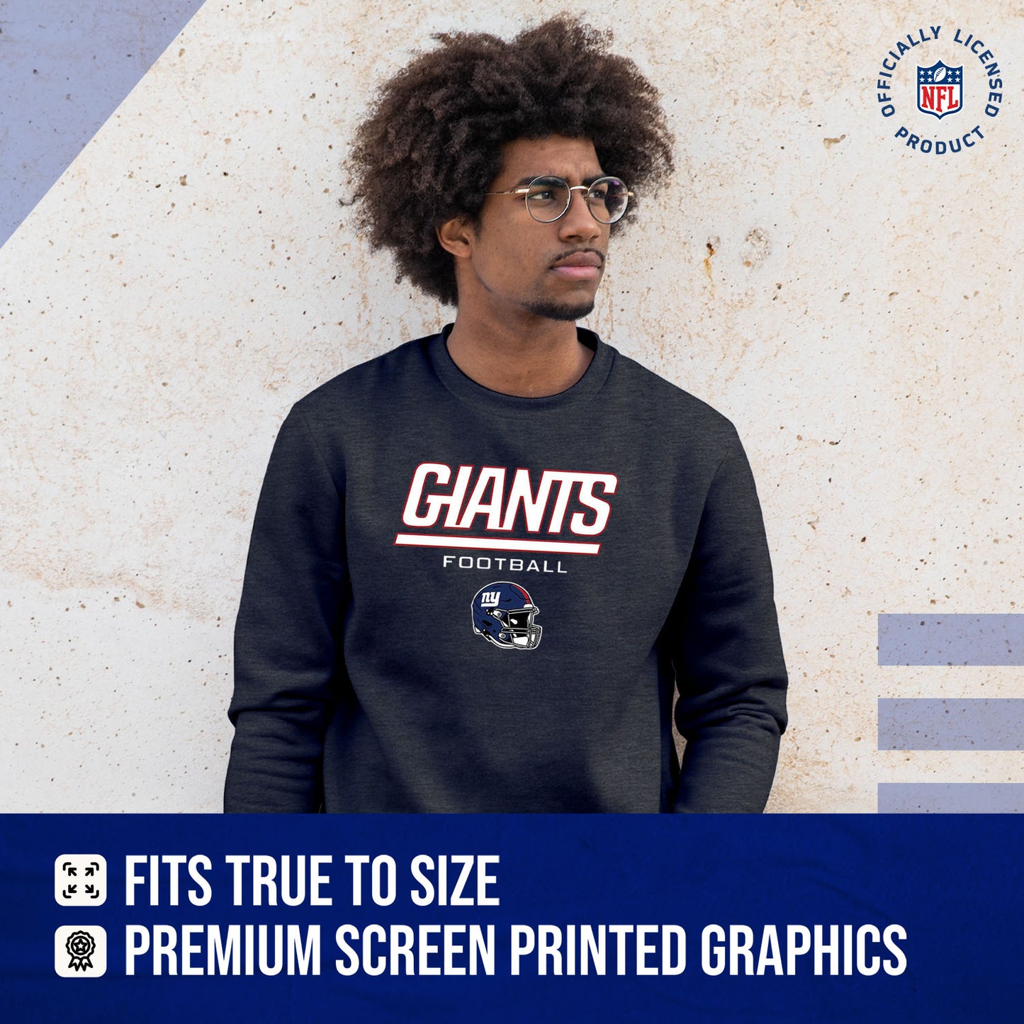New York Giants Adult NFL Football Helmet Heather Crewneck Sweatshirt - Charcoal