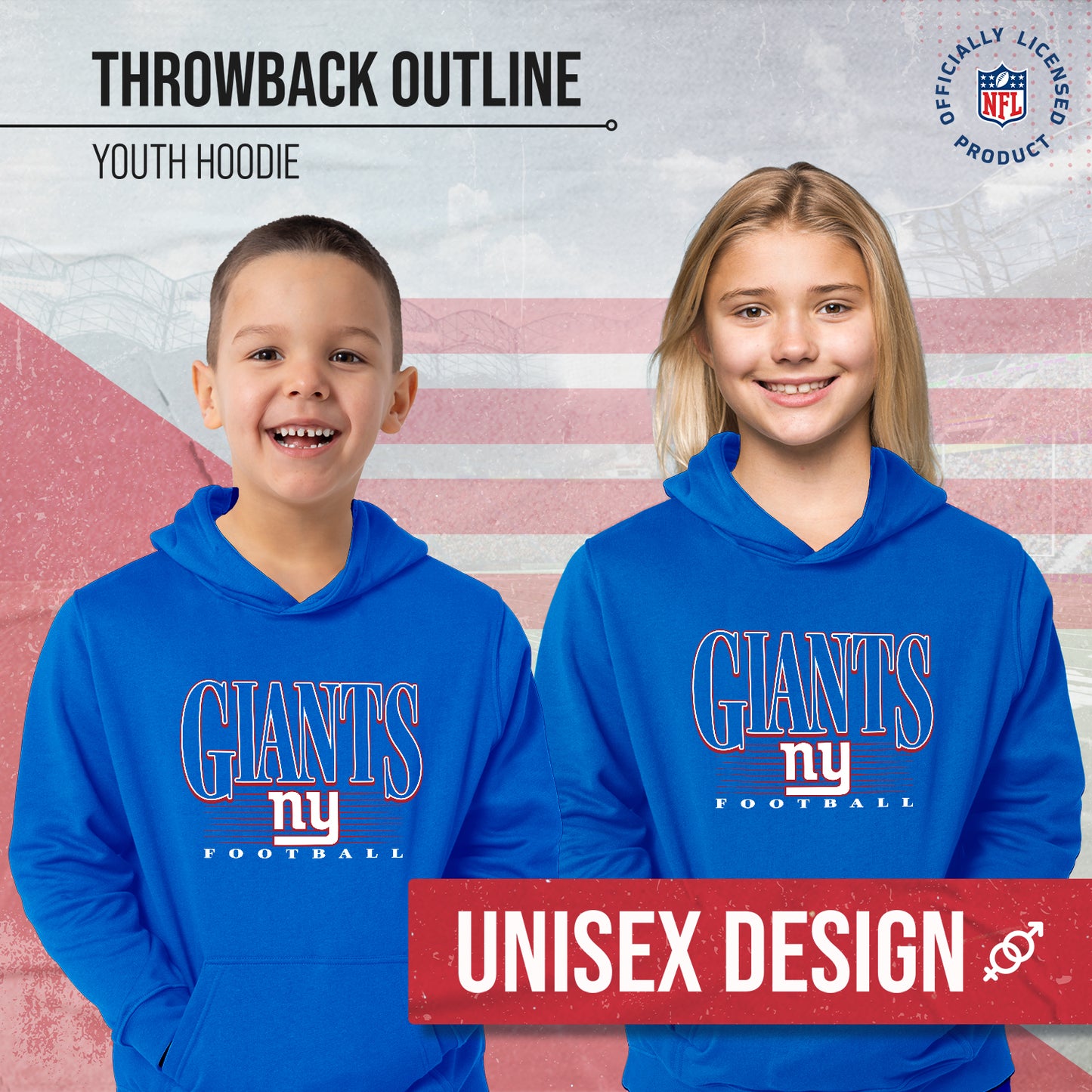 New York Giants NFL Youth Overtime Blueprint Football Fleece Hooded Sweatshirt - Royal