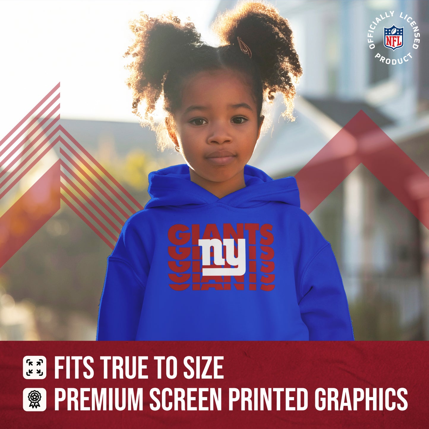 New York Giants NFL Youth Repeating Logo Football Fleece Hooded Sweatshirt - Royal