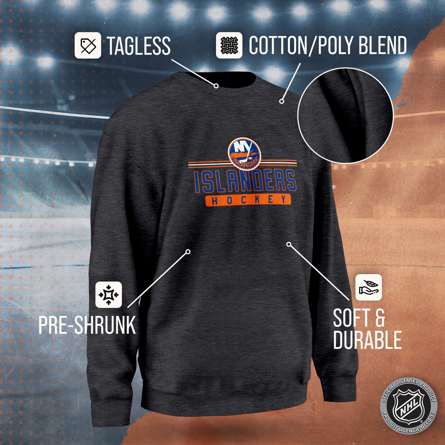 New York Islanders NHL Charcoal True Fan Crewneck Sweatshirt - Charcoal