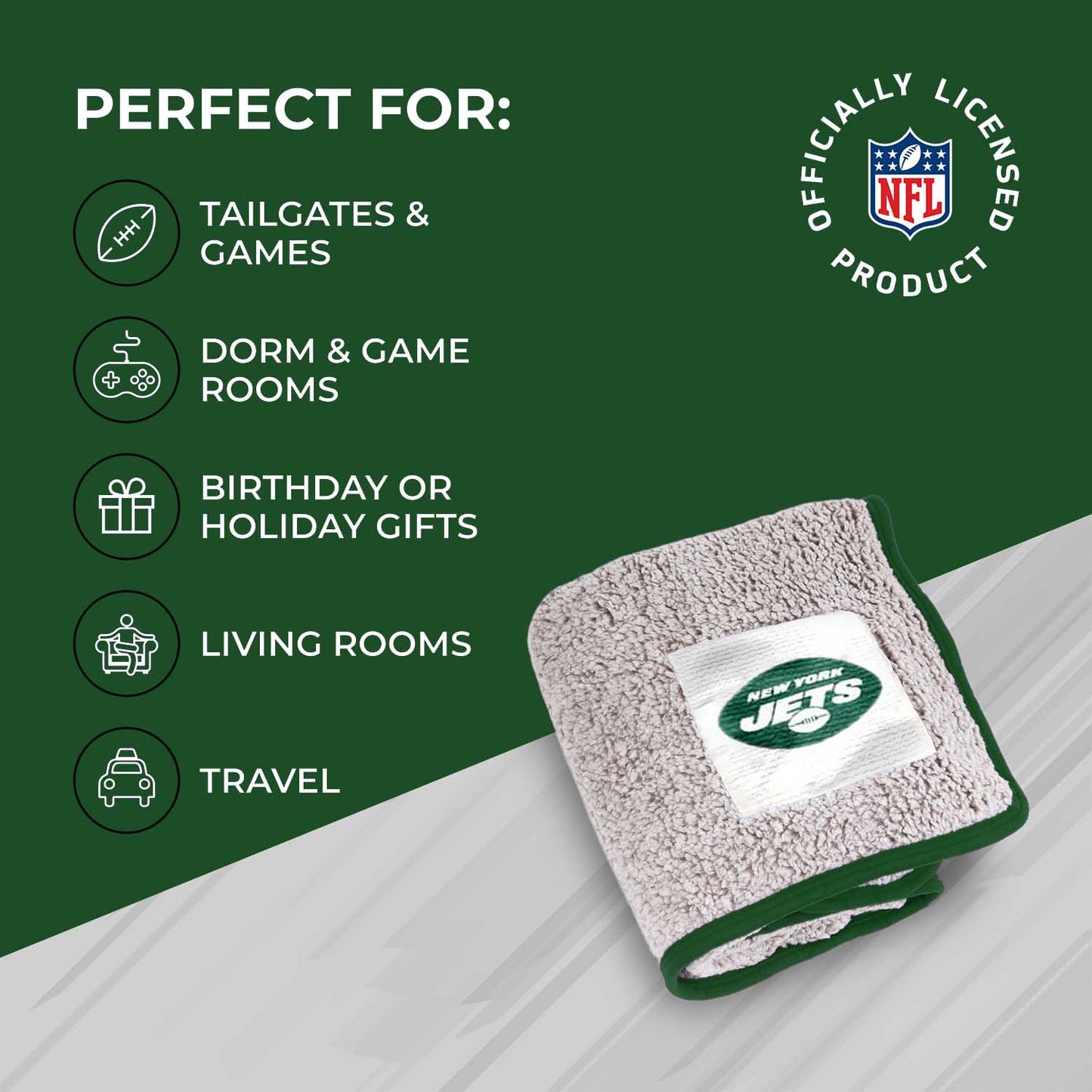 New York Jets NFL Silk Touch Sherpa Throw Blanket - Green