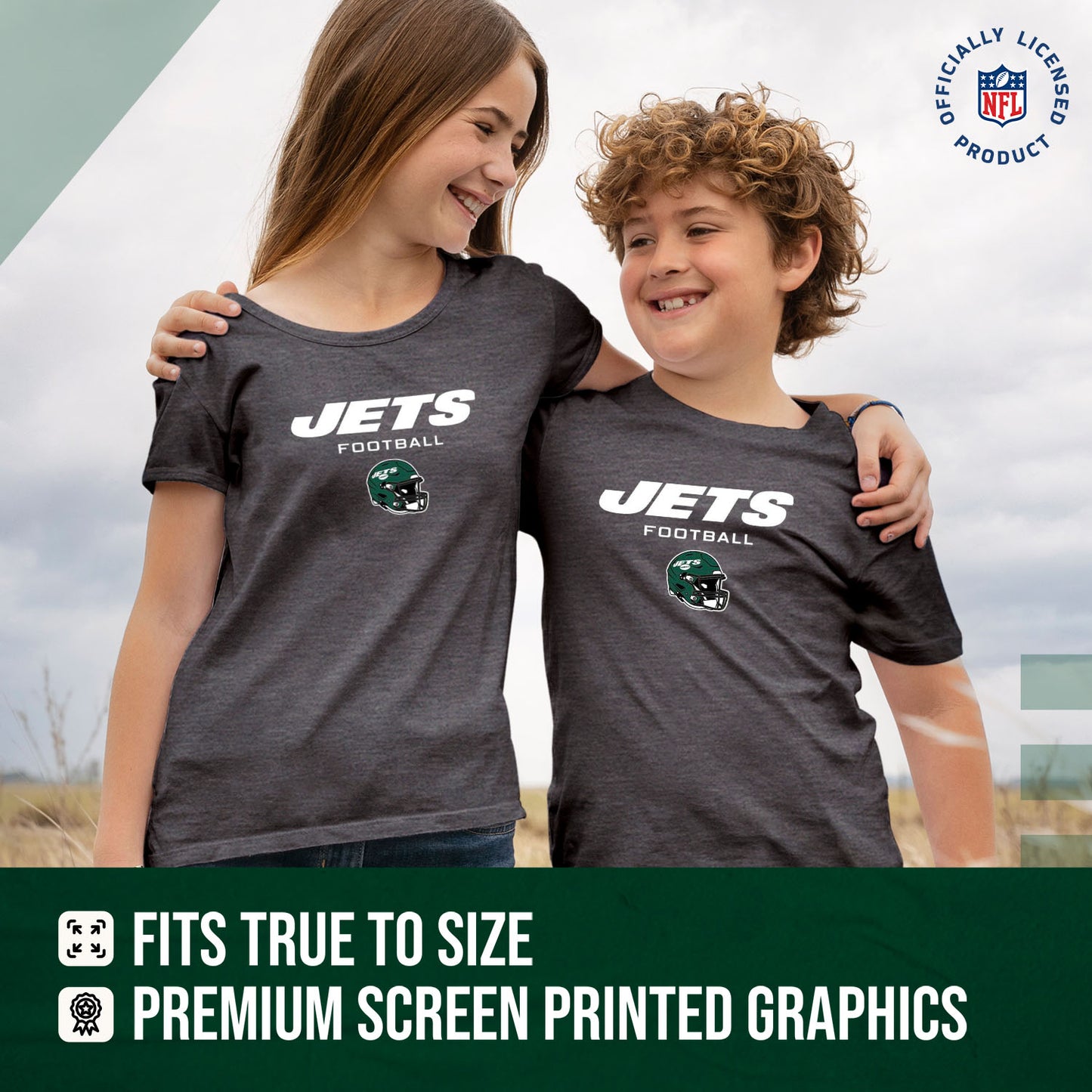 New York Jets NFL Youth Football Helmet Tagless T-Shirt - Charcoal