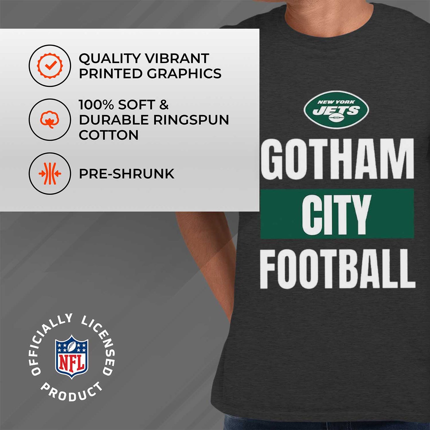 New York Jets NFL Adult Team Slogan Unisex T-Shirt - Gray