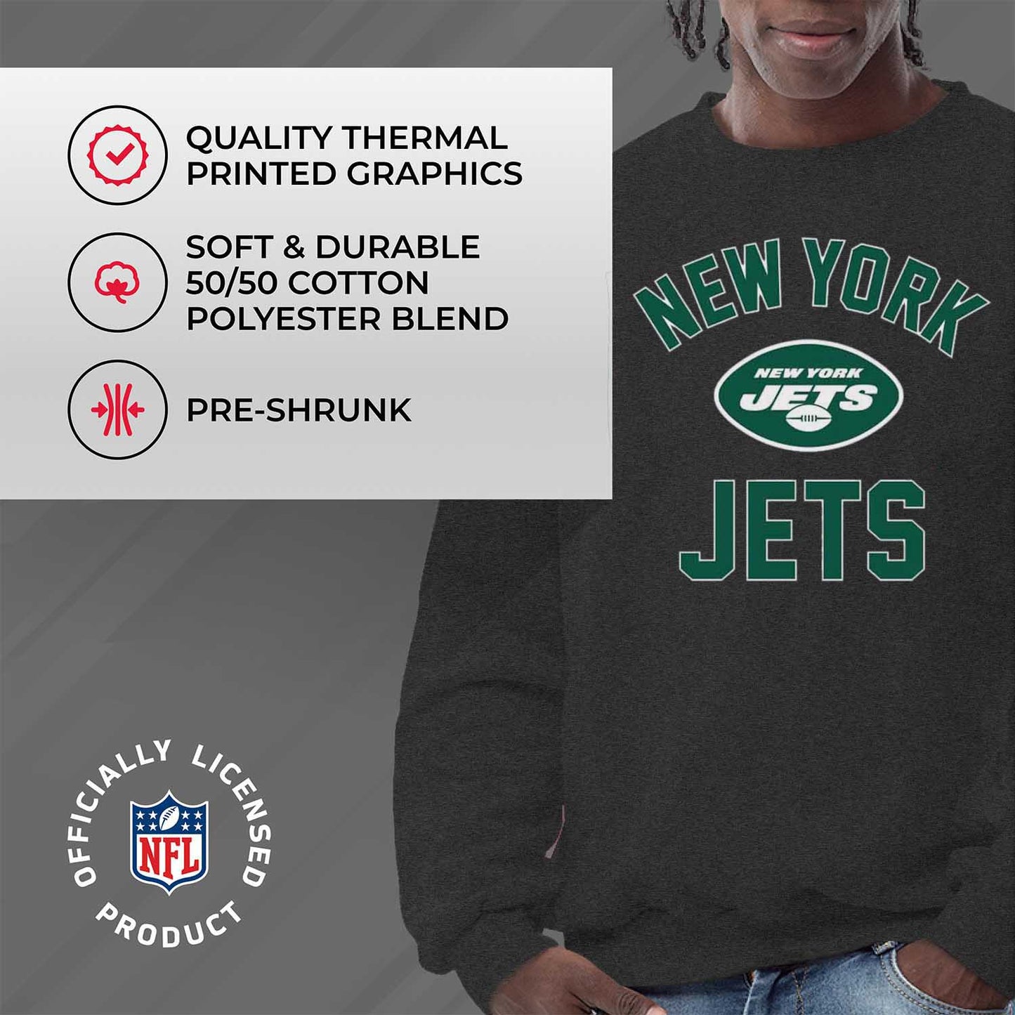 New York Jets NFL Adult Gameday Football Crewneck Sweatshirt - Charcoal