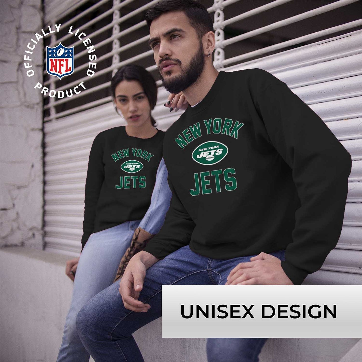 New York Jets NFL Adult Gameday Football Crewneck Sweatshirt - Black