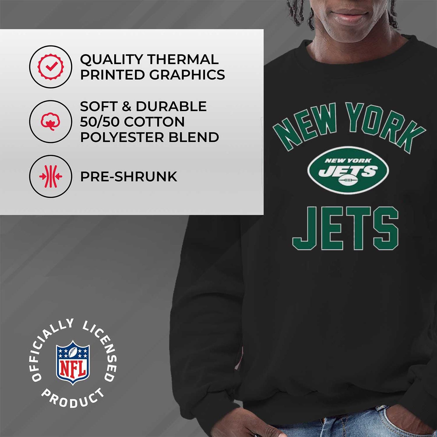 New York Jets NFL Adult Gameday Football Crewneck Sweatshirt - Black