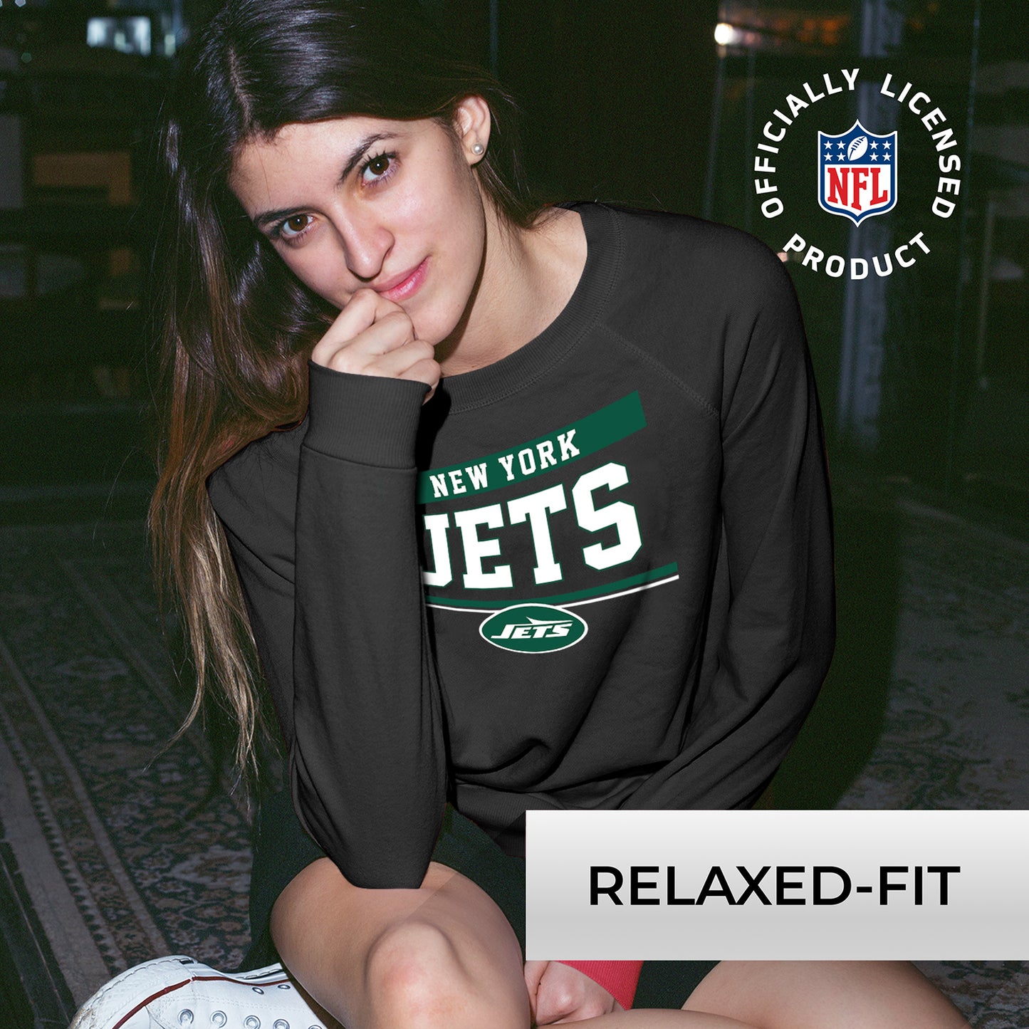 New York Jets NFL Womens Charcoal Crew Neck Football Apparel - Charcoal