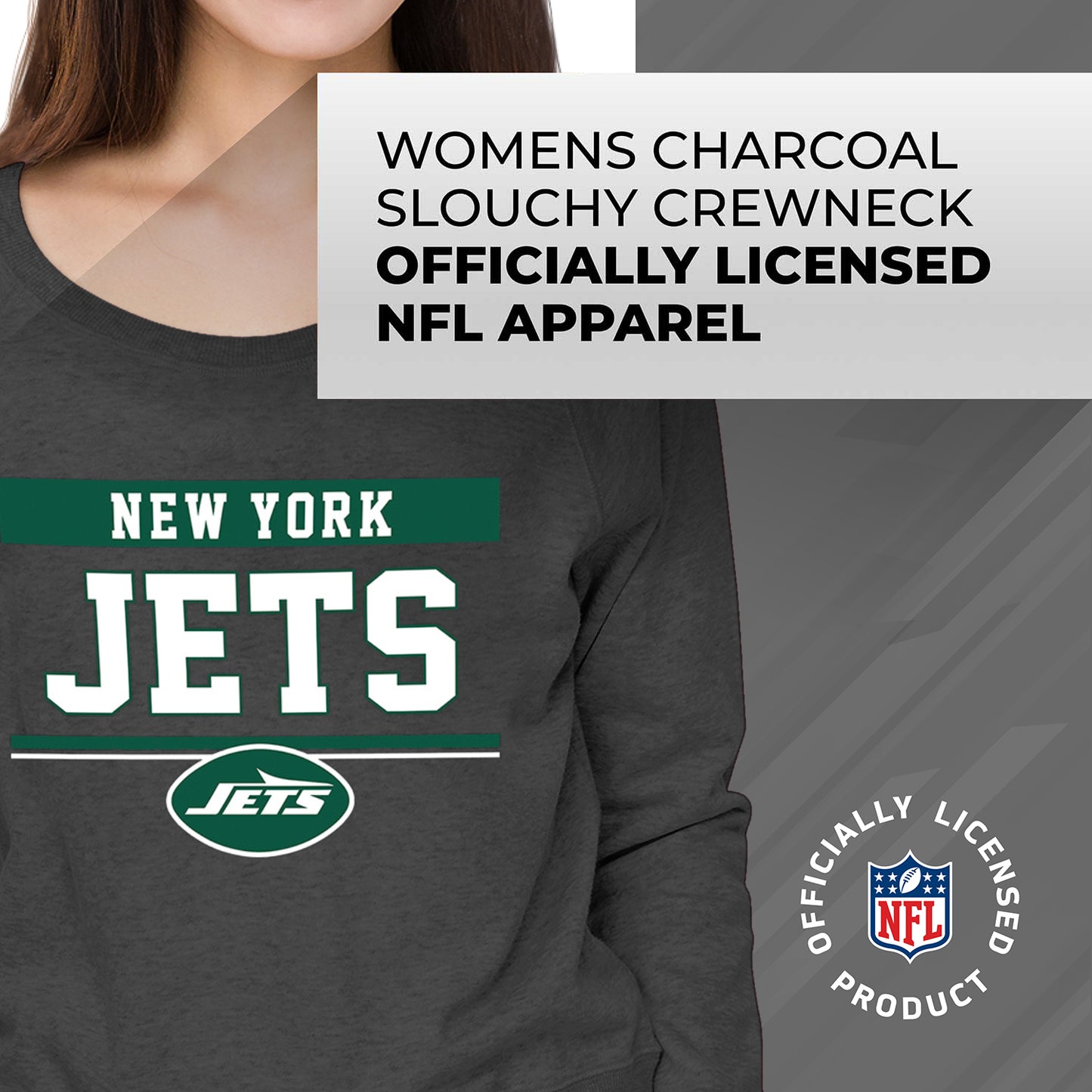 New York Jets NFL Womens Charcoal Crew Neck Football Apparel - Charcoal