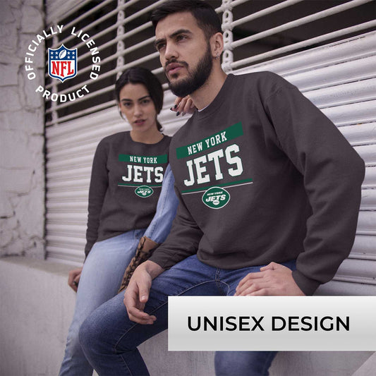 New York Jets NFL Adult Long Sleeve Team Block Charcoal Crewneck Sweatshirt - Charcoal