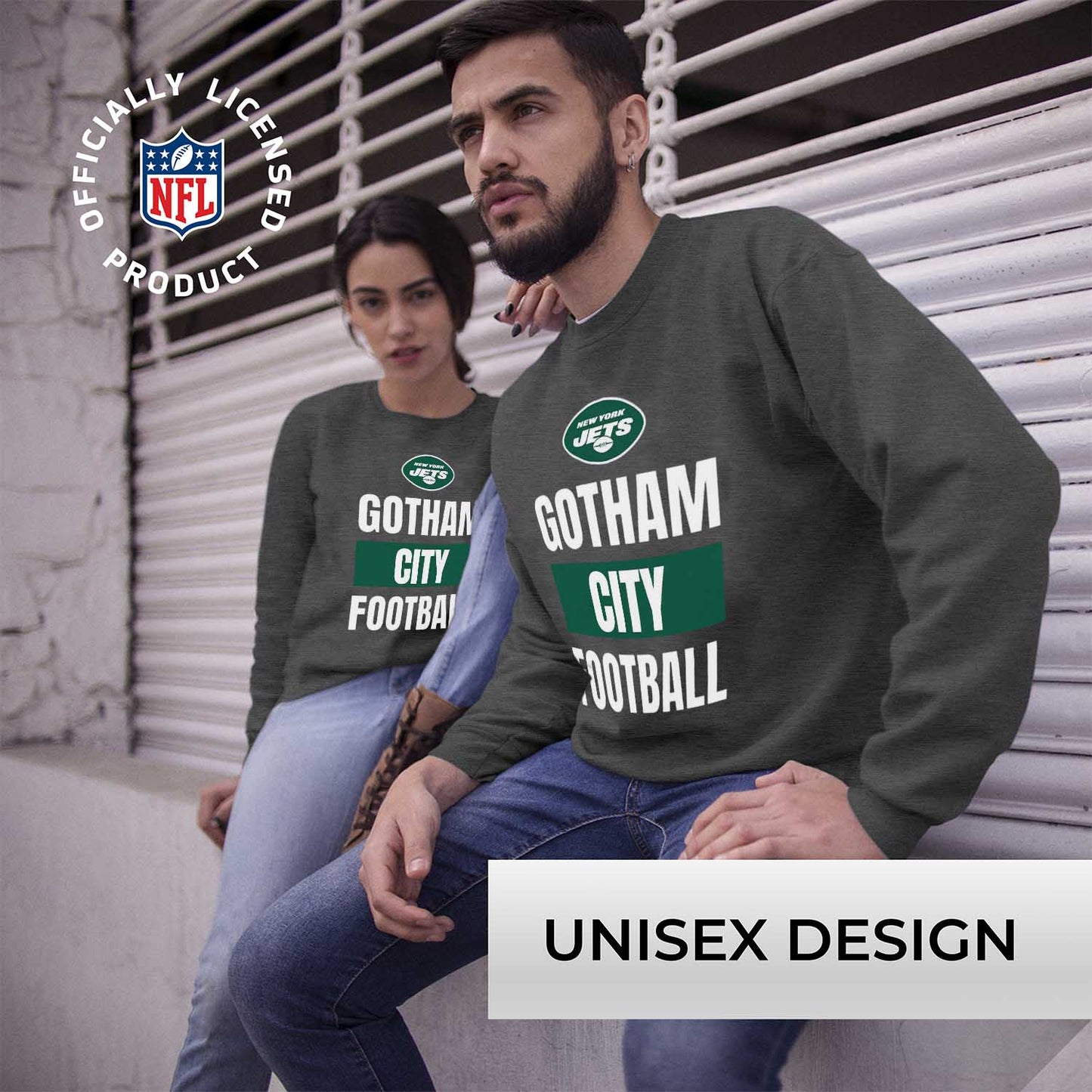 New York Jets NFL Adult Slogan Crewneck Sweatshirt - Gray