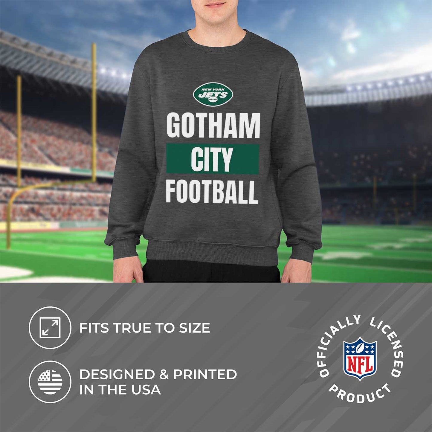 New York Jets NFL Adult Slogan Crewneck Sweatshirt - Gray