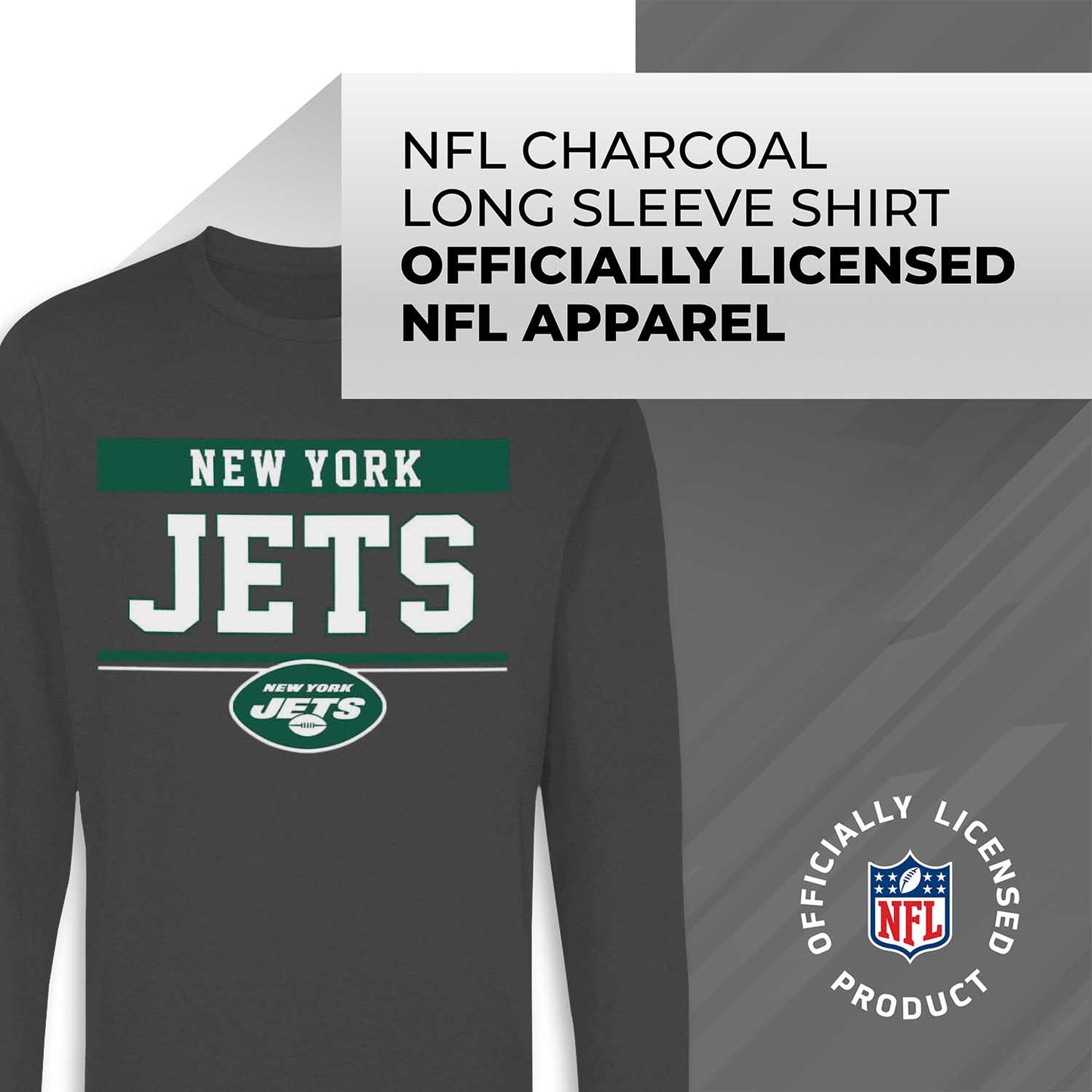 New York Jets NFL Adult Charcoal Long Sleeve T Shirt - Charcoal