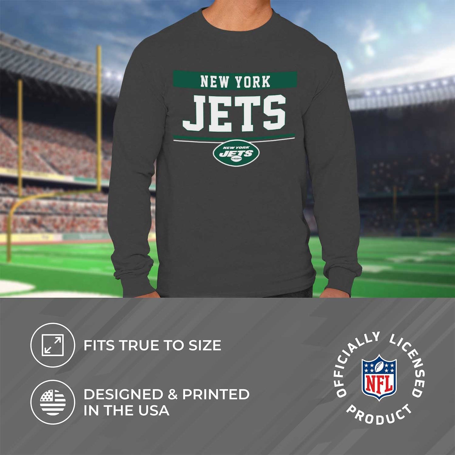 New York Jets NFL Adult Charcoal Long Sleeve T Shirt - Charcoal