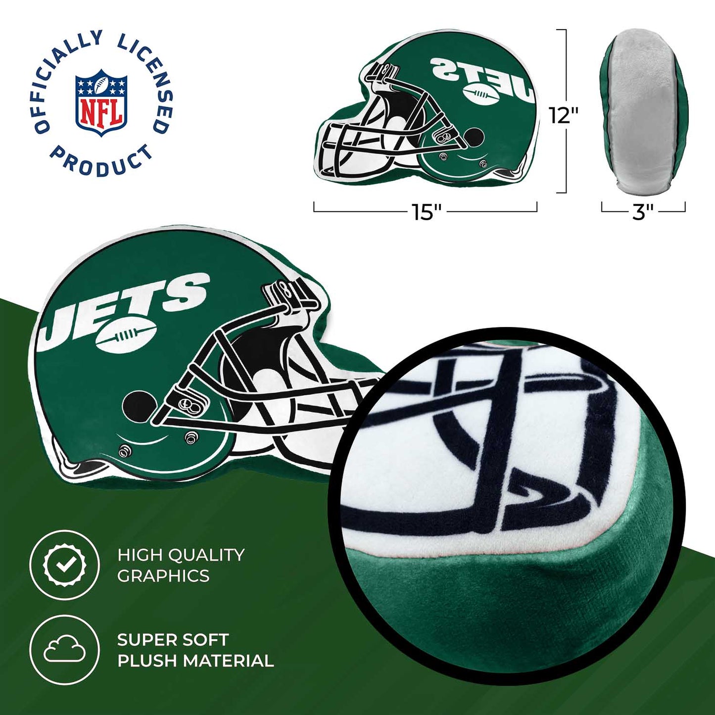 New York Jets NFL Helmet Football Super Soft Plush Pillow - Green