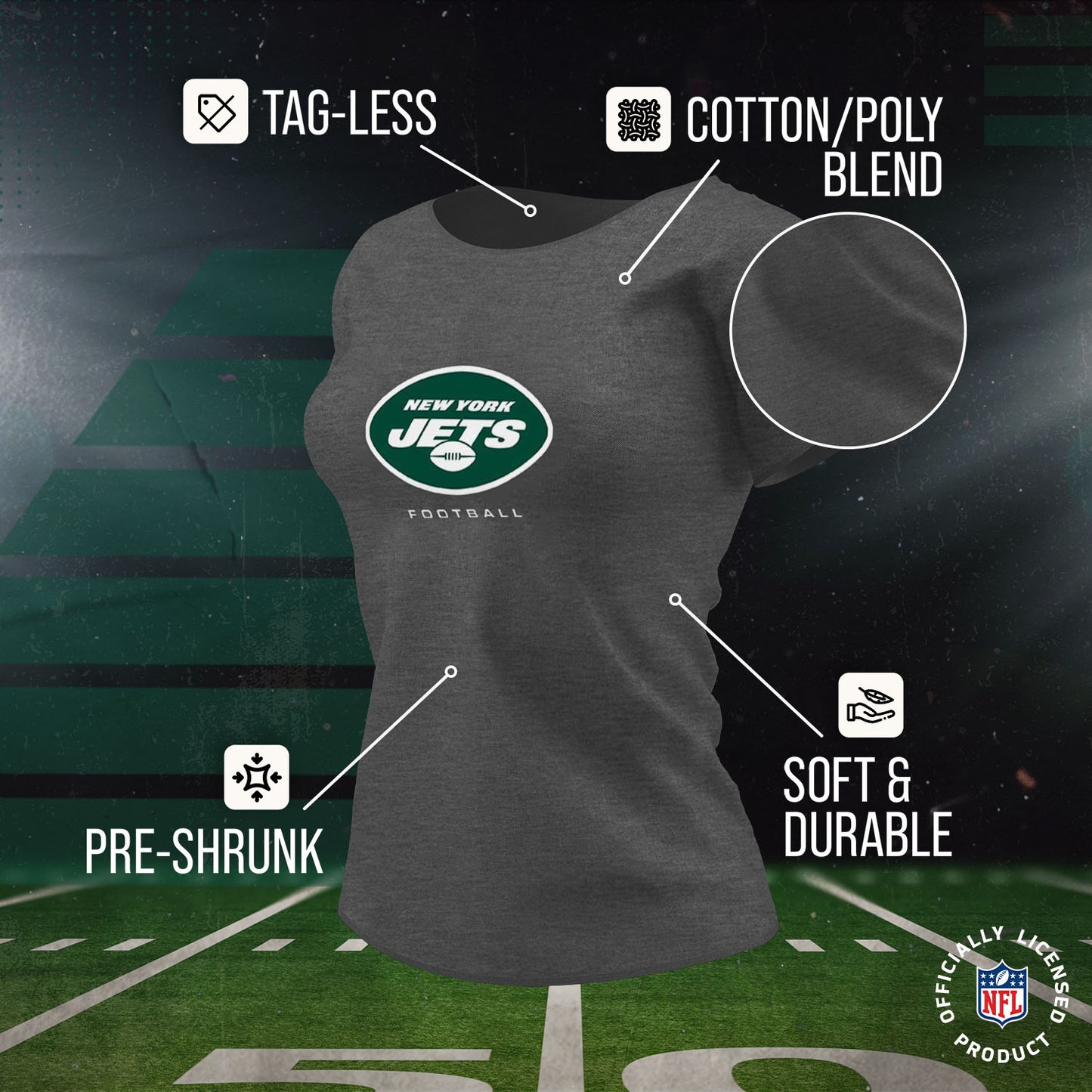 New York Jets Women's NFL Ultimate Fan Logo Short Sleeve T-Shirt - Charcoal