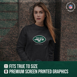 New York Jets Women's NFL Ultimate Fan Logo Slouchy Crewneck -Tagless Fleece Lightweight Pullover - Charcoal