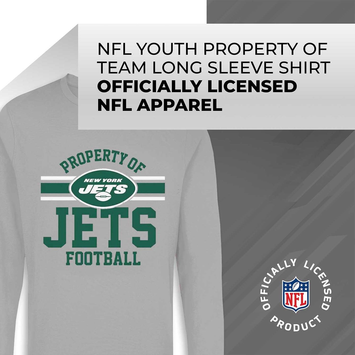 New York Jets NFL Youth Property Of Long Sleeve Lightweight T Shirt - Sport Gray