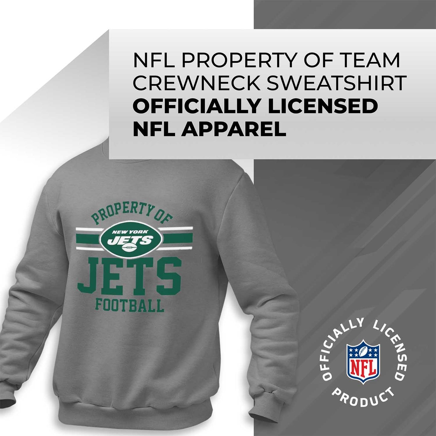 New York Jets NFL Adult Property Of Crewneck Fleece Sweatshirt - Sport Gray