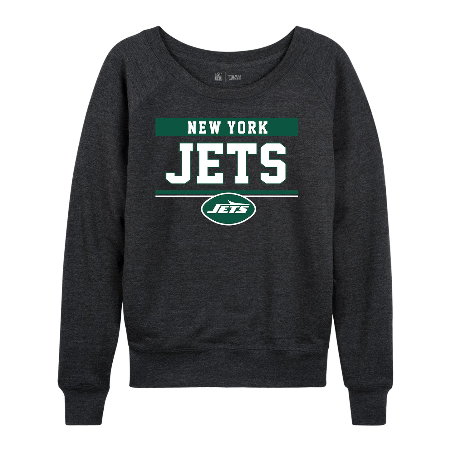 New York Jets NFL Womens Charcoal Crew Neck Football Apparel - Charcoal