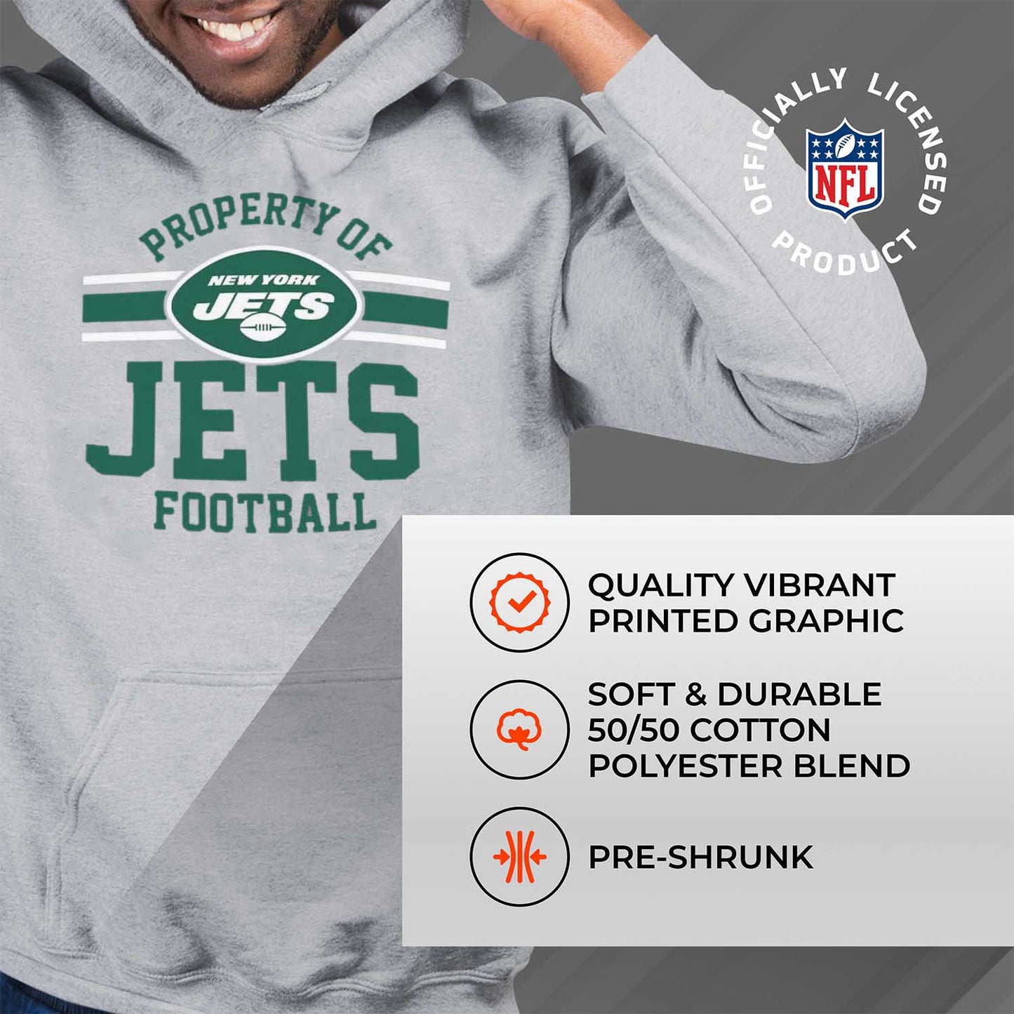 New York Jets NFL Adult Property Of Hooded Sweatshirt - Sport Gray