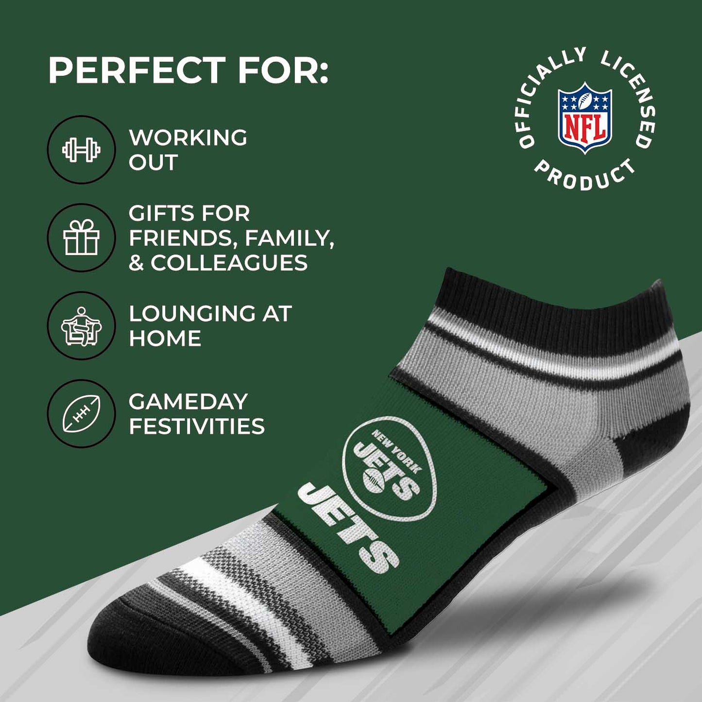 New York Jets Adult Marquis Addition No Show Socks - Green