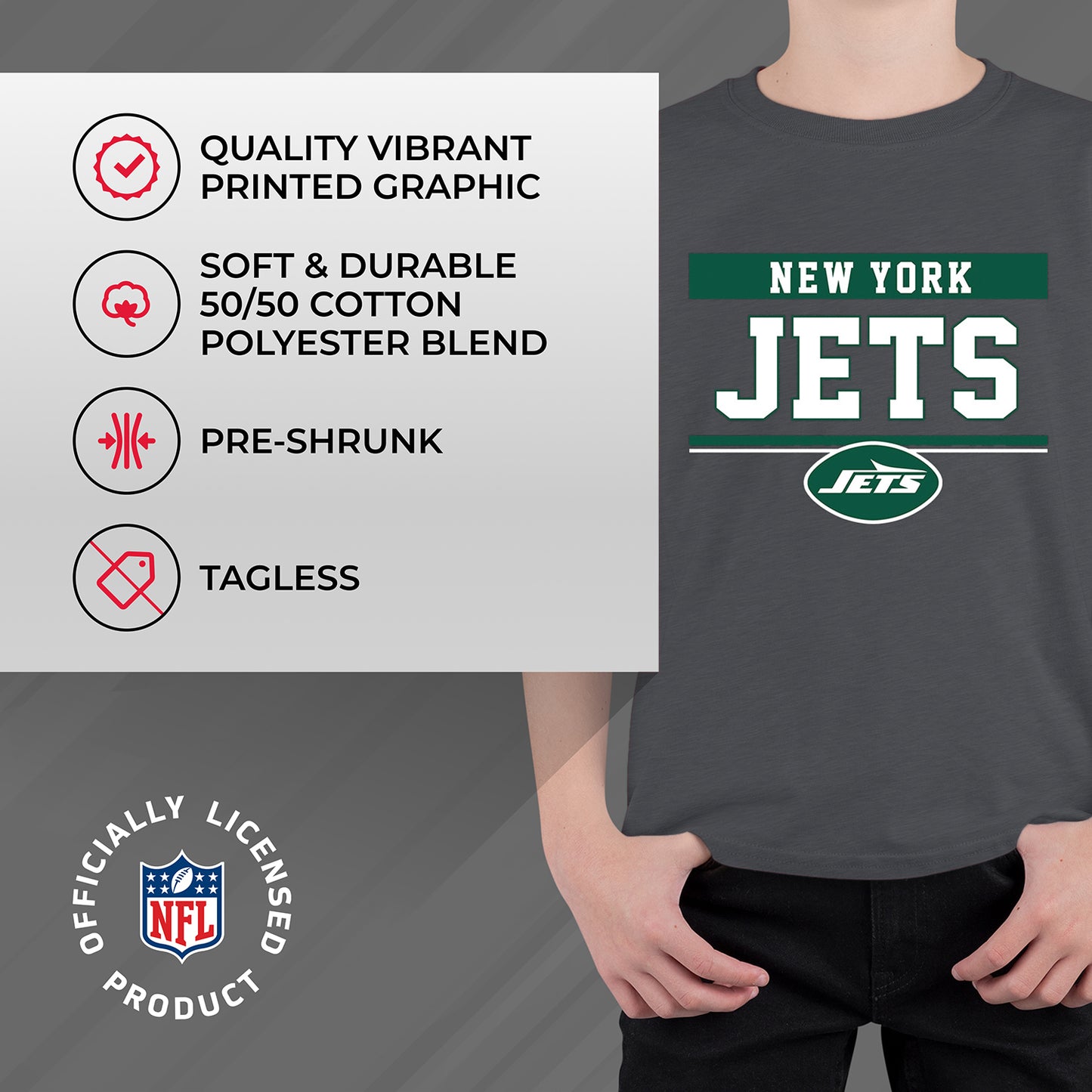 New York Jets NFL Youth Short Sleeve Charcoal T Shirt - Charcoal