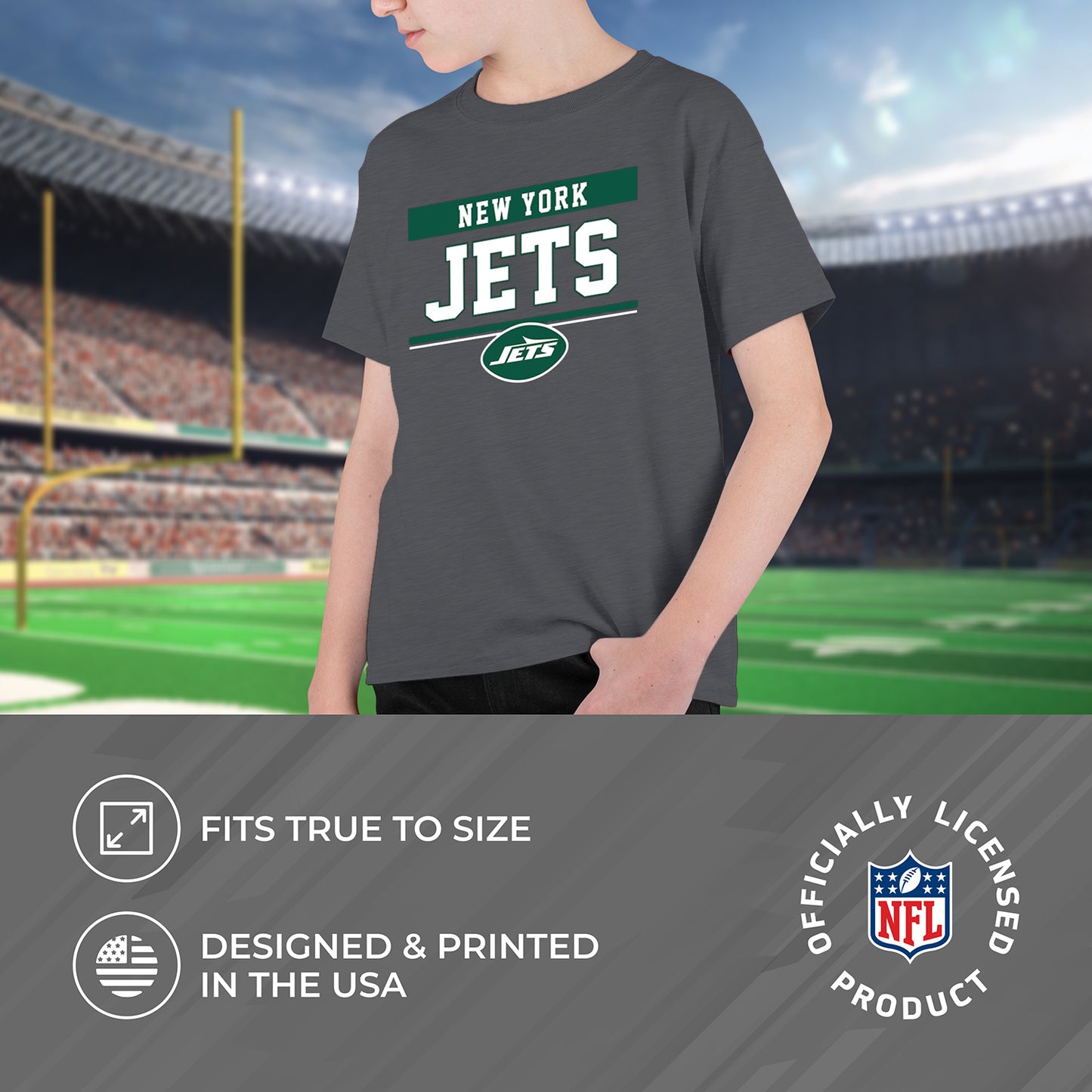 New York Jets NFL Youth Short Sleeve Charcoal T Shirt - Charcoal