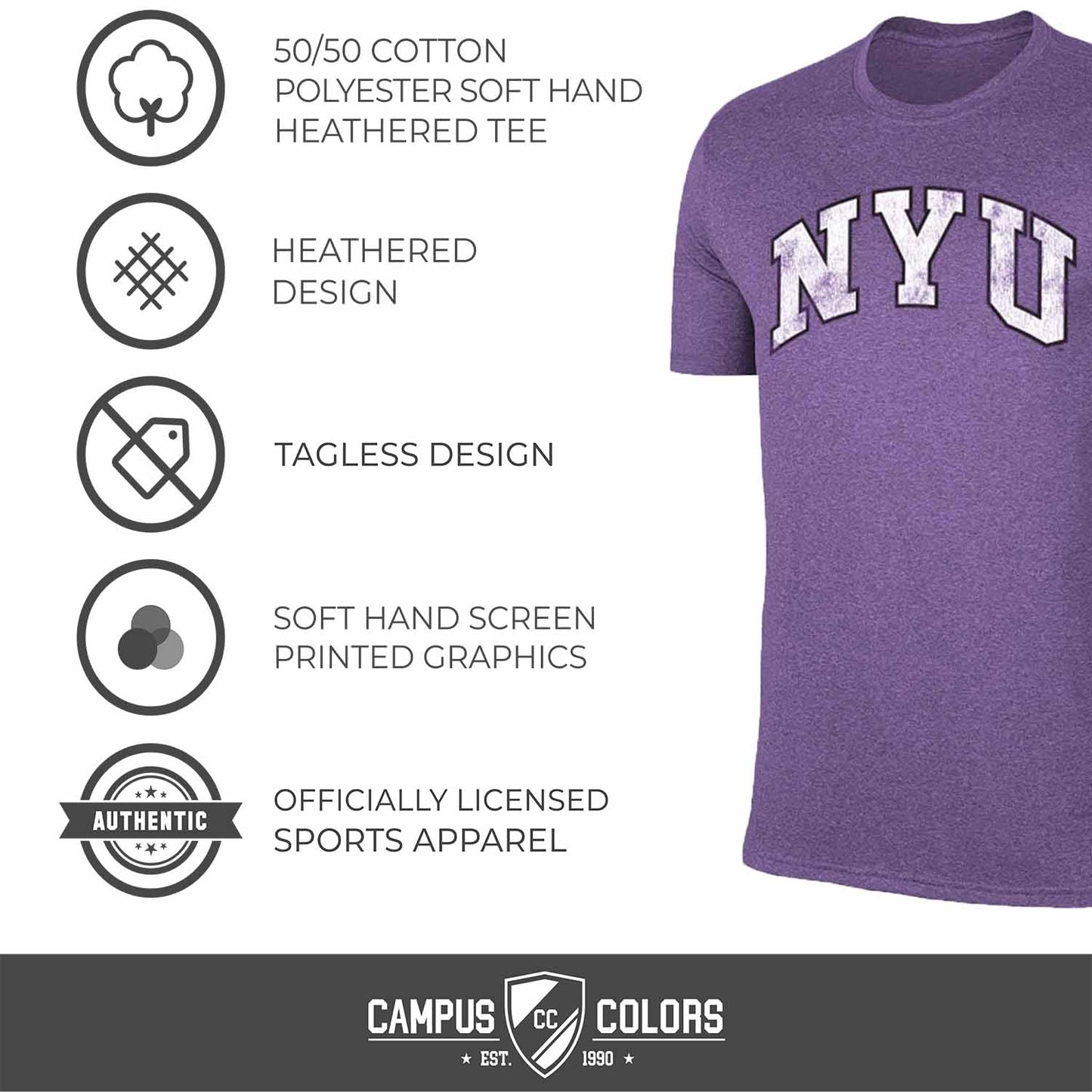 NYU Violets Adult MVP Heathered Cotton Blend T-Shirt - Purple