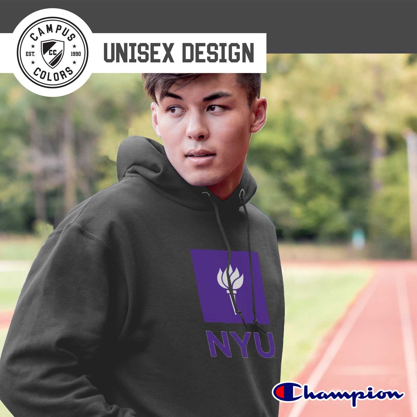 NYU Violets Adult Mascot Fleece Hooded Sweatshirt - Charcoal
