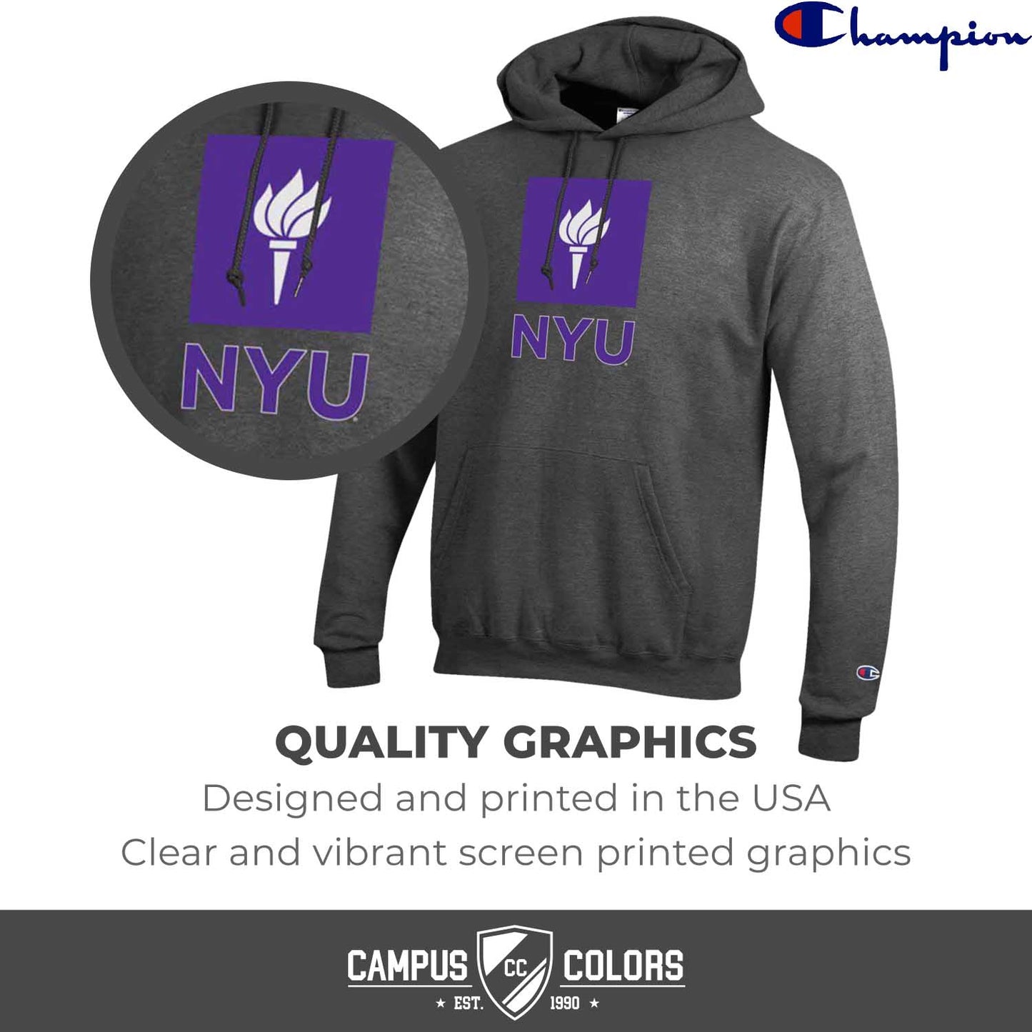 NYU Violets Adult Mascot Fleece Hooded Sweatshirt - Charcoal