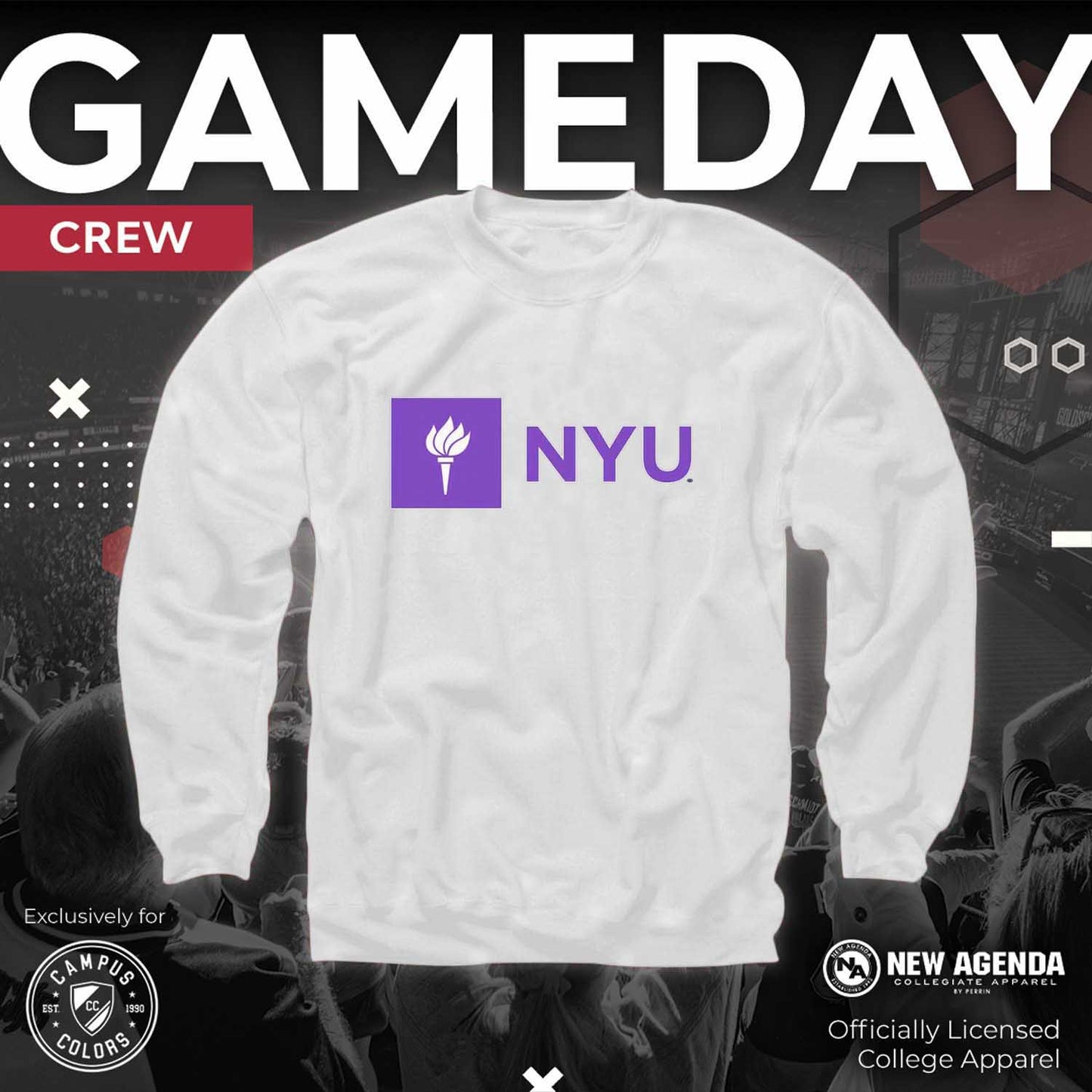 NYU Violets Adult Arch & Logo Soft Style Gameday Crewneck Sweatshirt - White