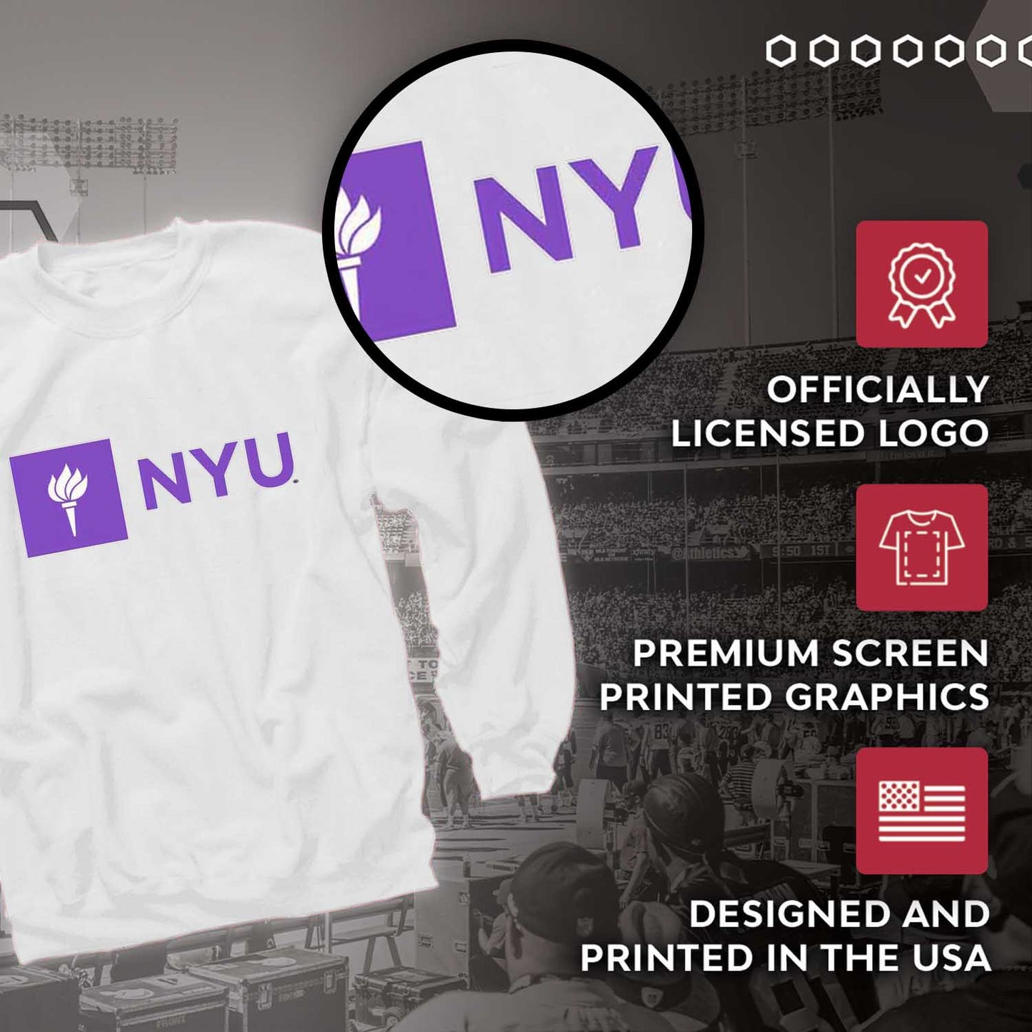 NYU Violets Adult Arch & Logo Soft Style Gameday Crewneck Sweatshirt - White