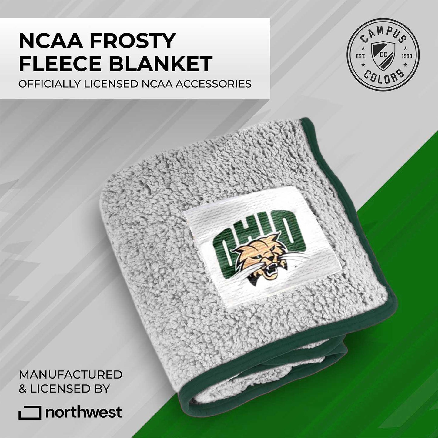 Ohio Bobcats NCAA Silk Sherpa College Throw Blanket - Green
