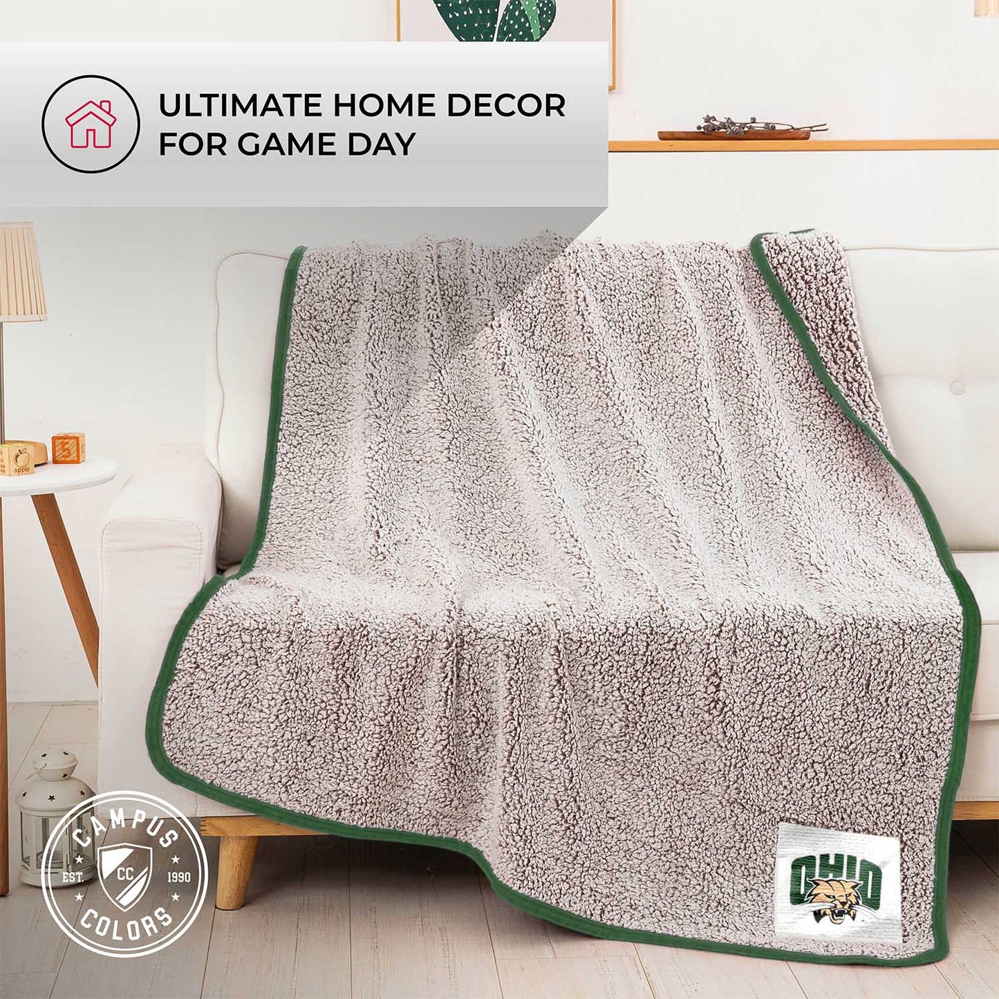 Ohio Bobcats NCAA Silk Sherpa College Throw Blanket - Green