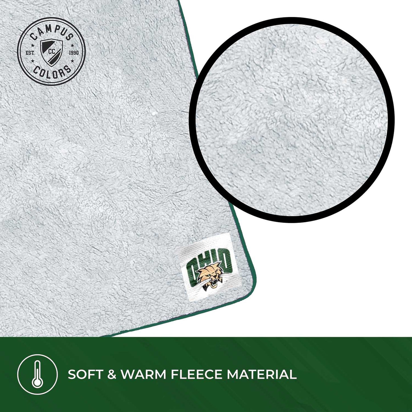 Ohio Bobcats NCAA Silk Sherpa College Throw Blanket - Green