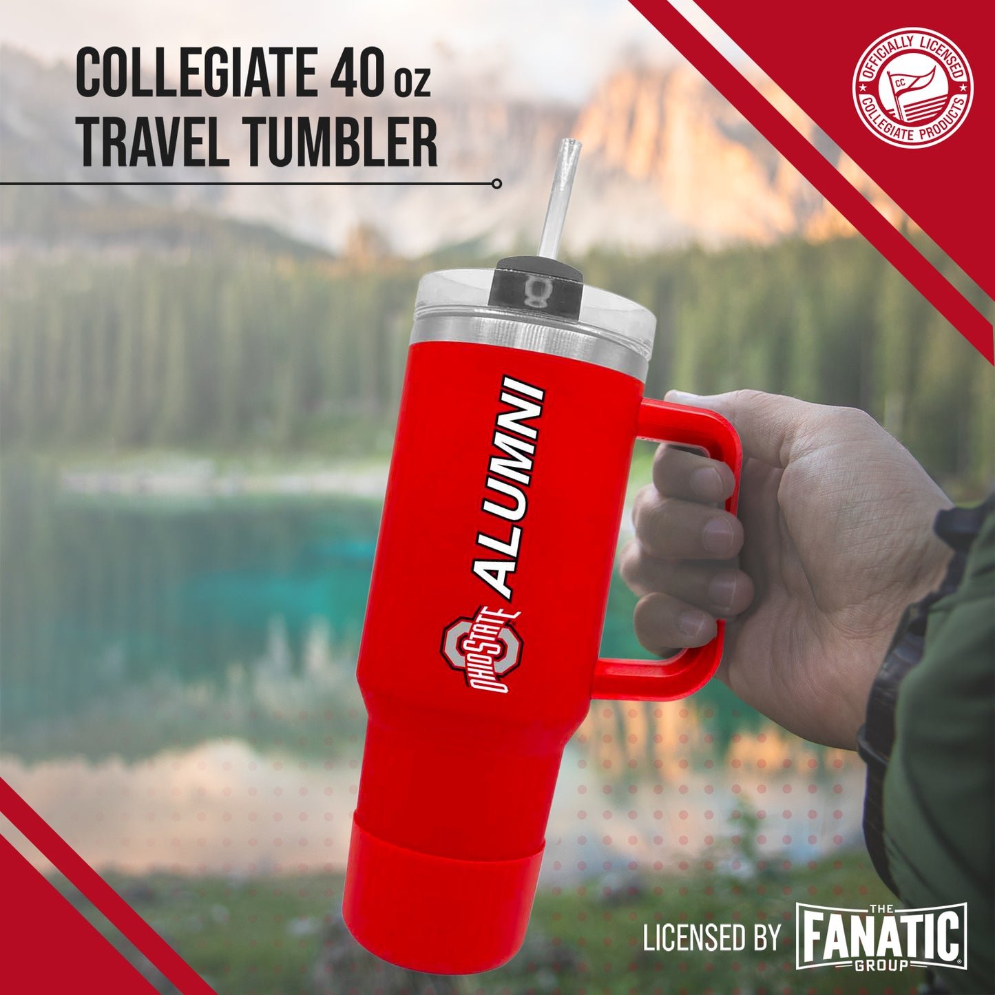 Ohio State Buckeyes Collegiate 40oz Stainless Steel Travel Tumbler with Handle for Alumni - Red