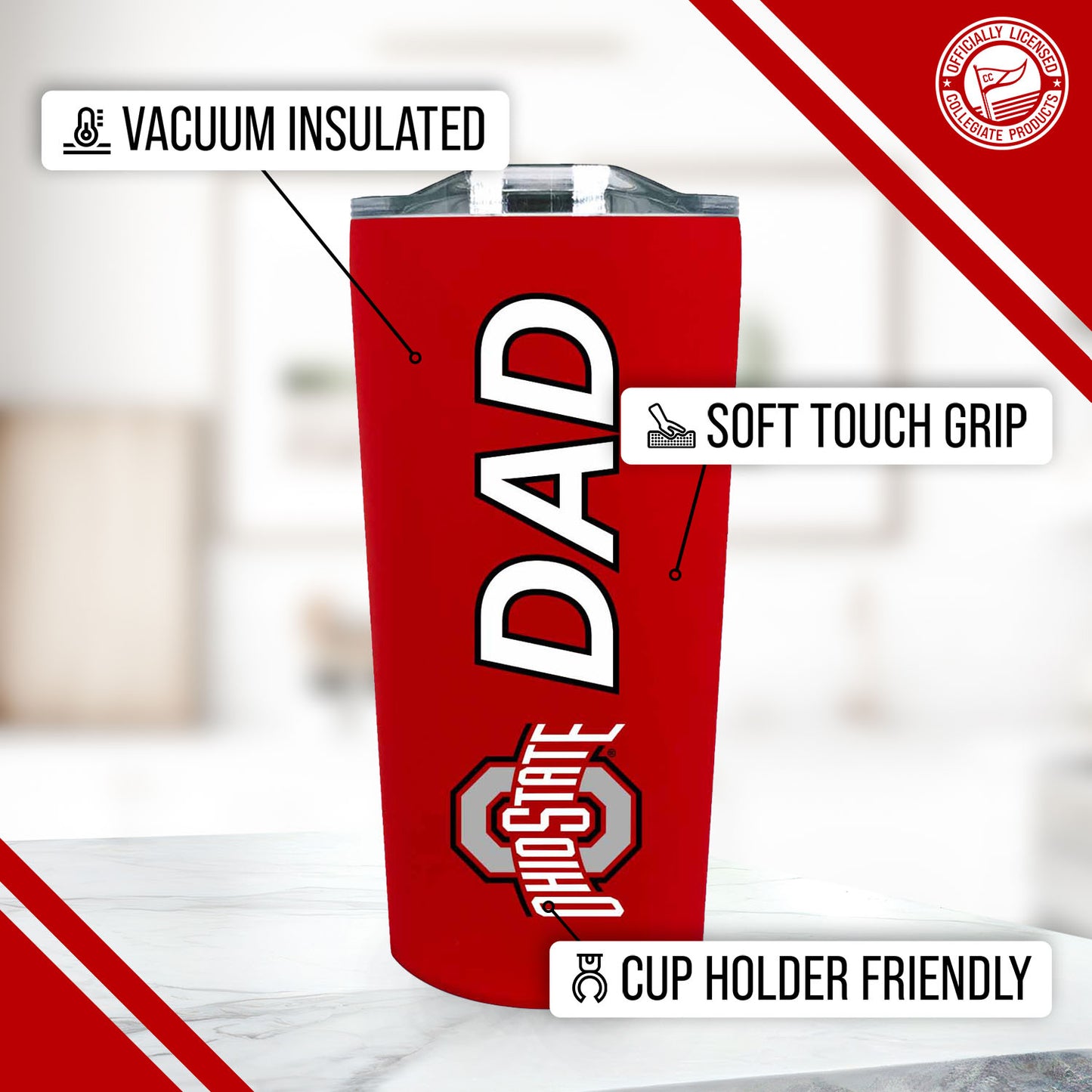 Ohio State Buckeyes NCAA Stainless Steel Travel Tumbler for Dad - Red