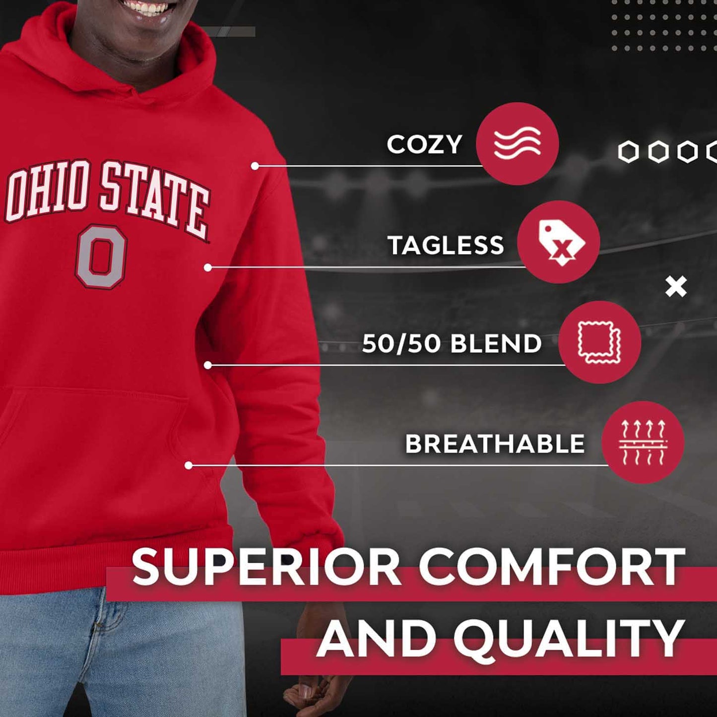 Ohio State Buckeyes Adult Arch & Logo Soft Style Gameday Hooded Sweatshirt - Red