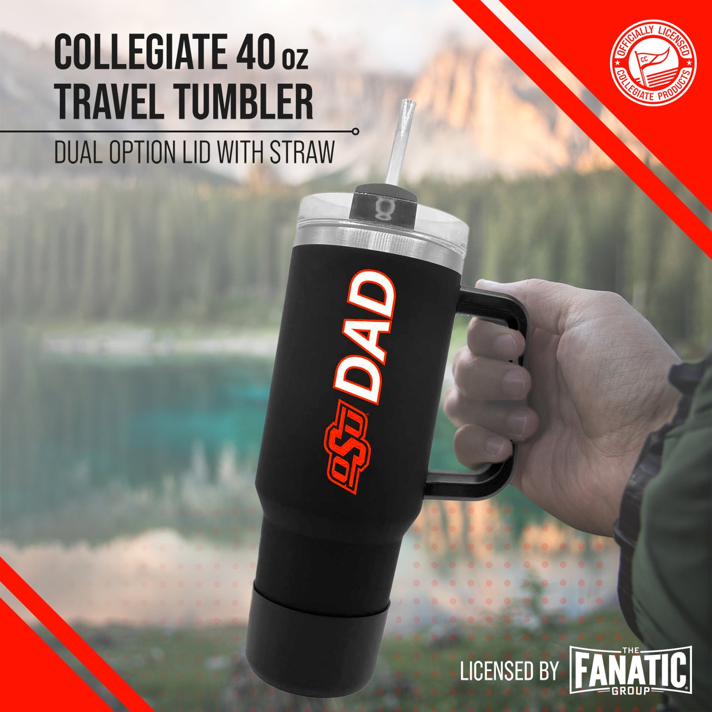 Oklahoma State Cowboys Collegiate 40oz Stainless Steel Travel Tumbler with Handle for Dad - Black