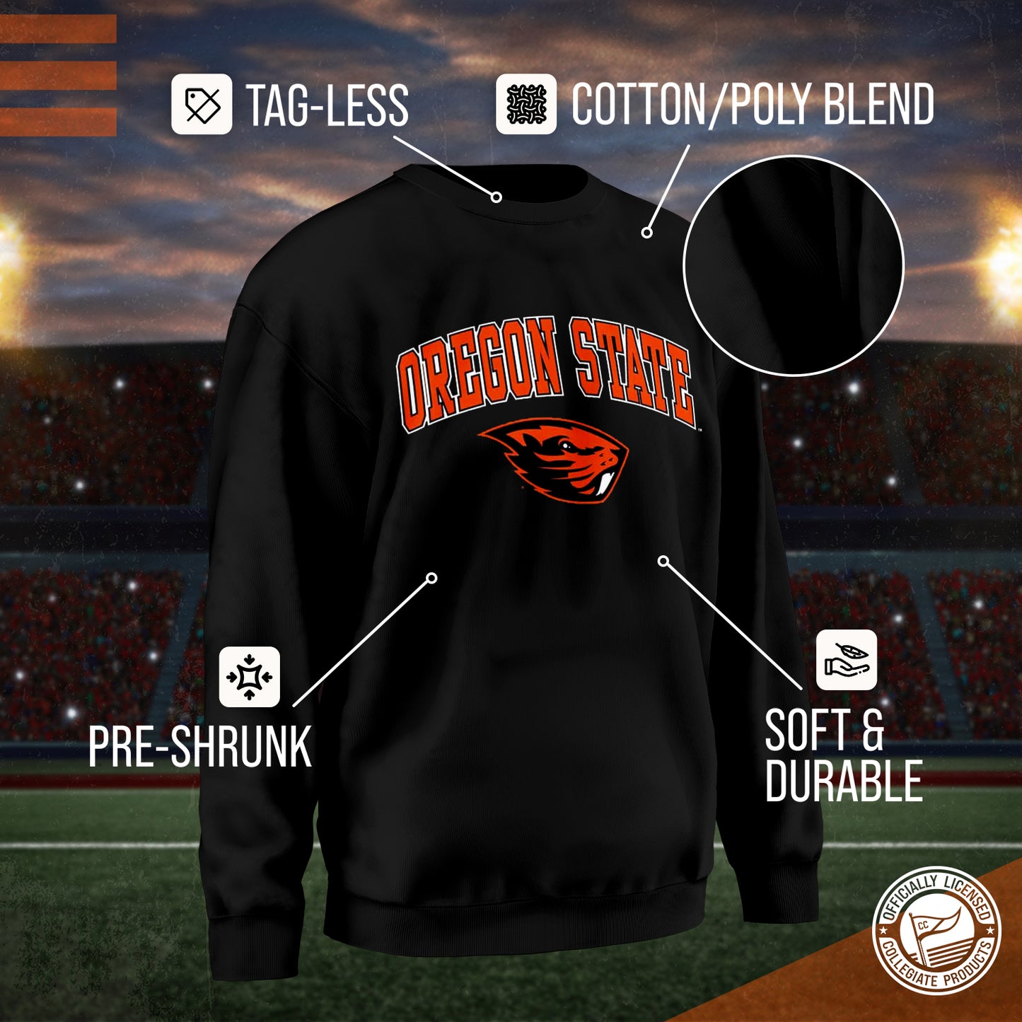 Oregon State Beavers Adult Arch & Logo Soft Style Gameday Crewneck Sweatshirt - Black