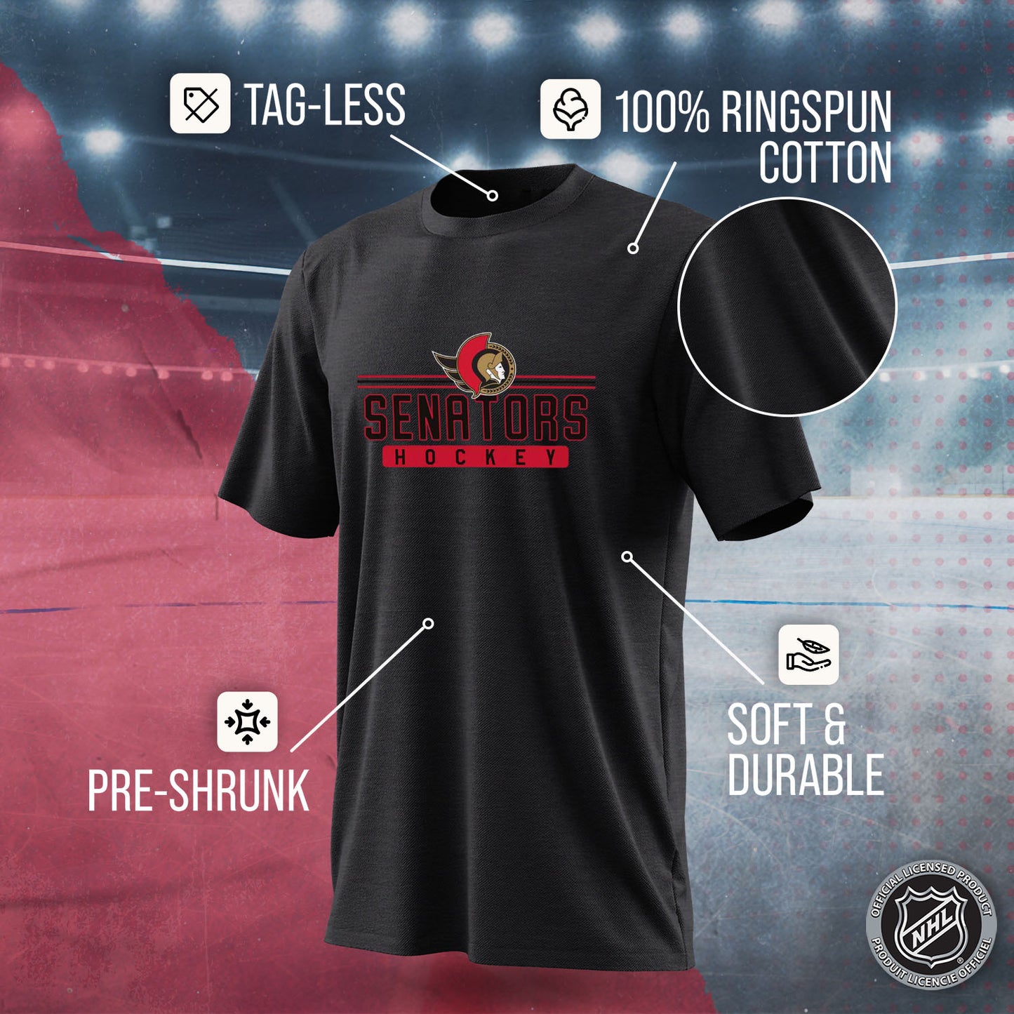Ottawa Senators Adult NHL Heather Charcoal True Fan Hockey T-Shirt - Charcoal