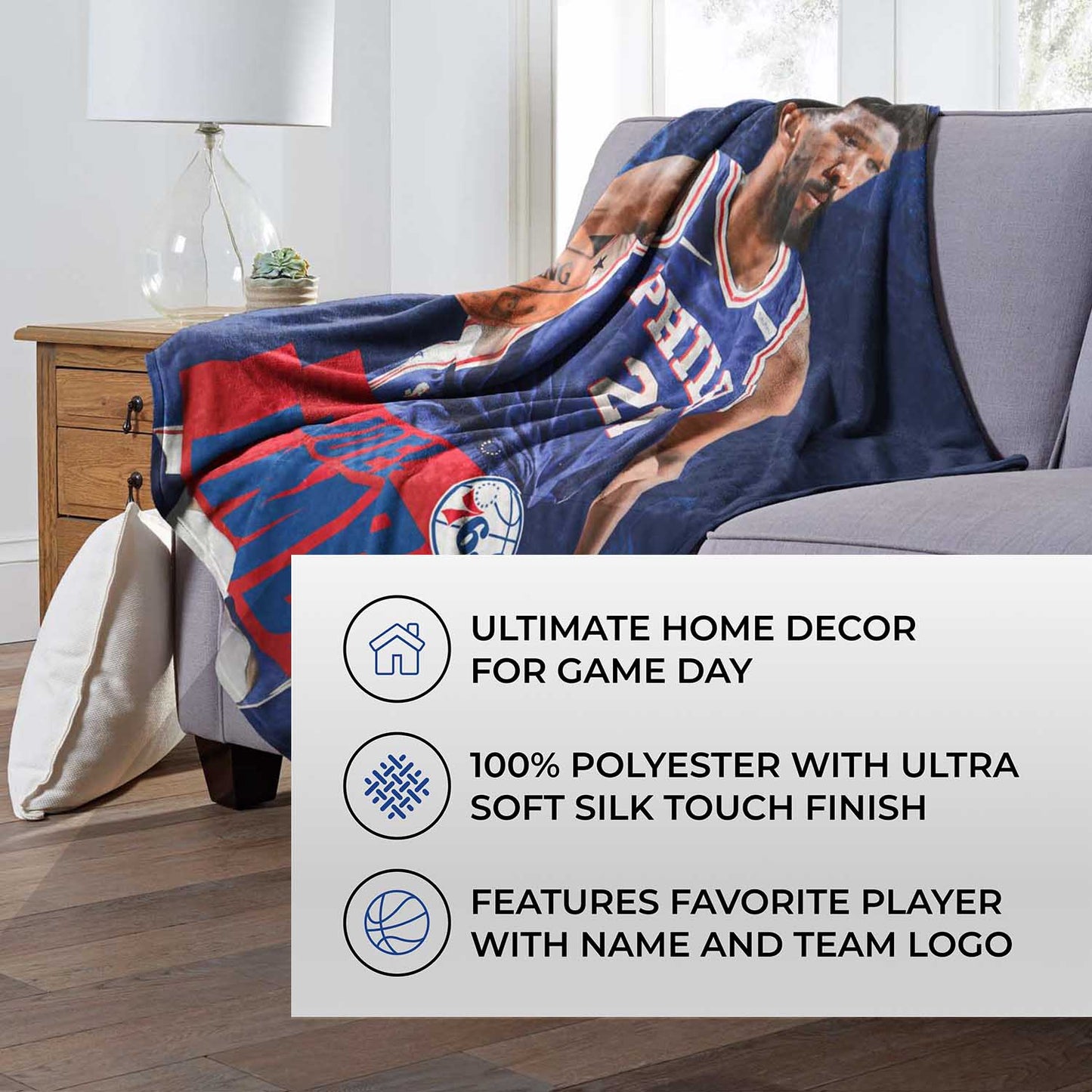 Philadelphia 76ers Northwest NBA Hi-Def Joel Embiid Silk Blanket - Blue