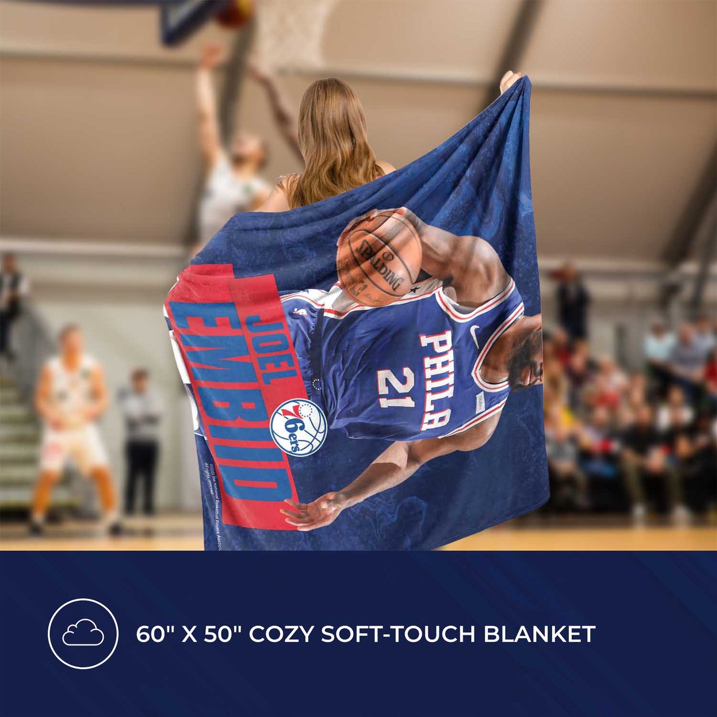 Philadelphia 76ers Northwest NBA Hi-Def Joel Embiid Silk Blanket - Blue