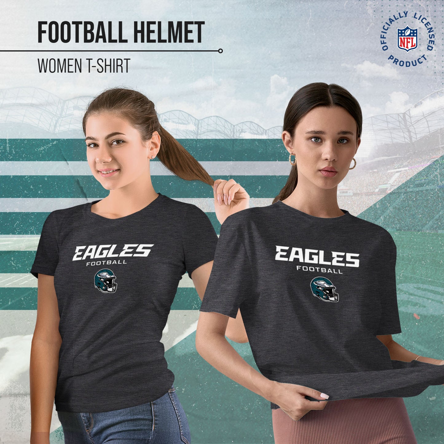 Philadelphia Eagles Women's NFL Football Helmet Short Sleeve Tagless T-Shirt - Charcoal
