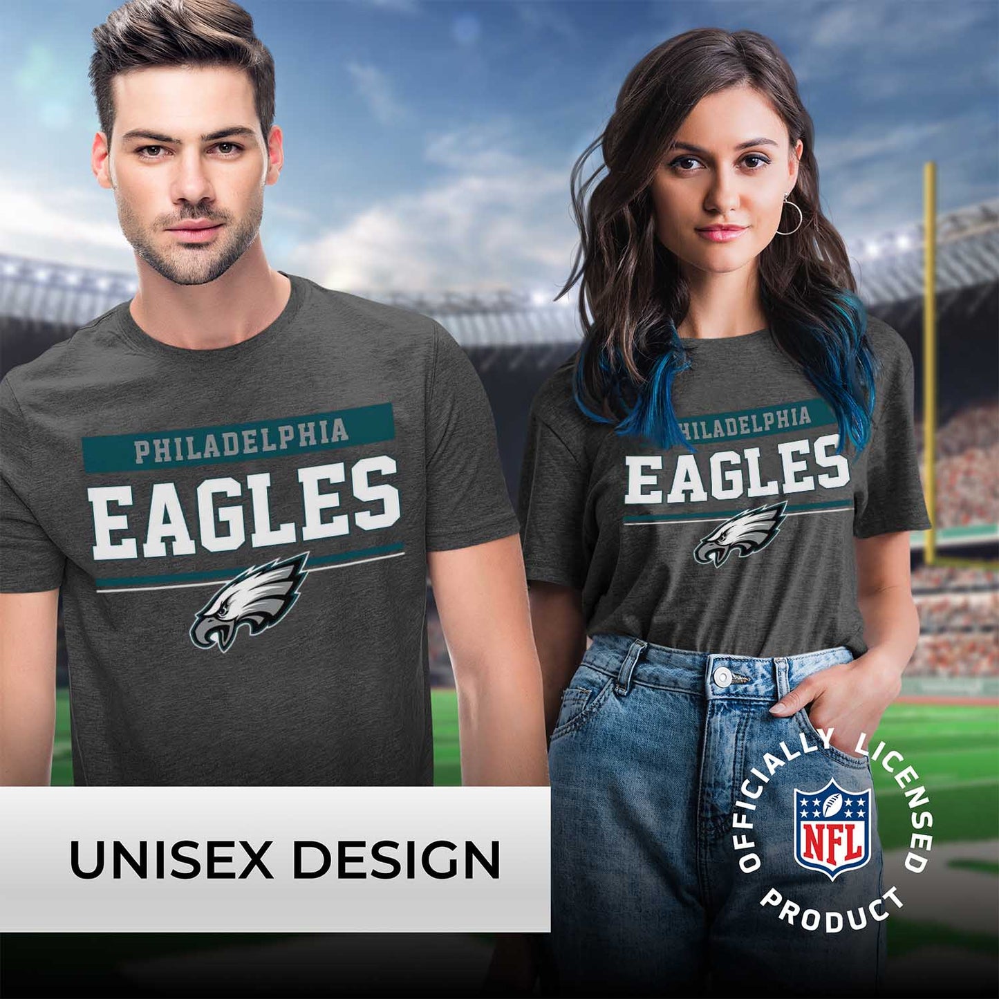 Philadelphia Eagles NFL Adult Team Block Tagless T-Shirt - Charcoal
