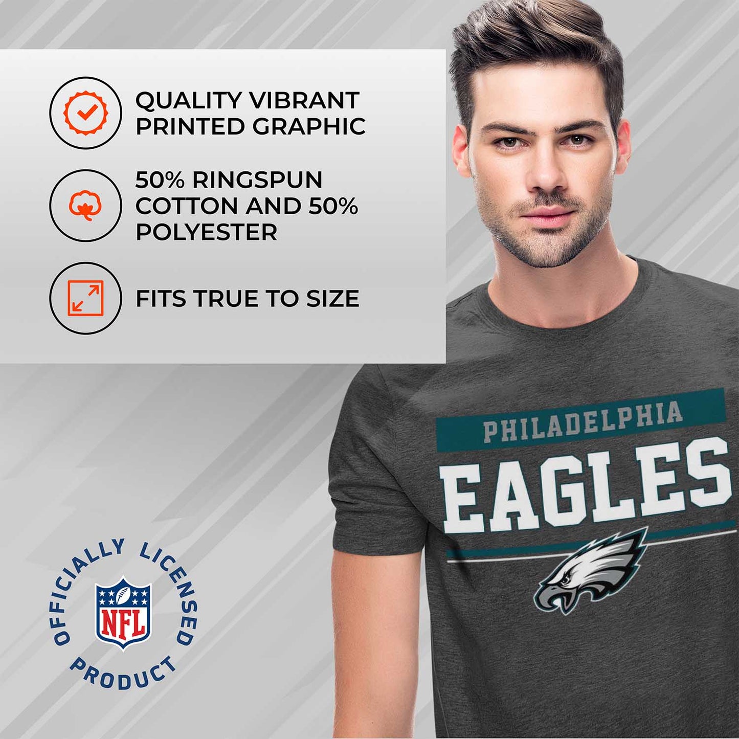 Philadelphia Eagles NFL Adult Team Block Tagless T-Shirt - Charcoal