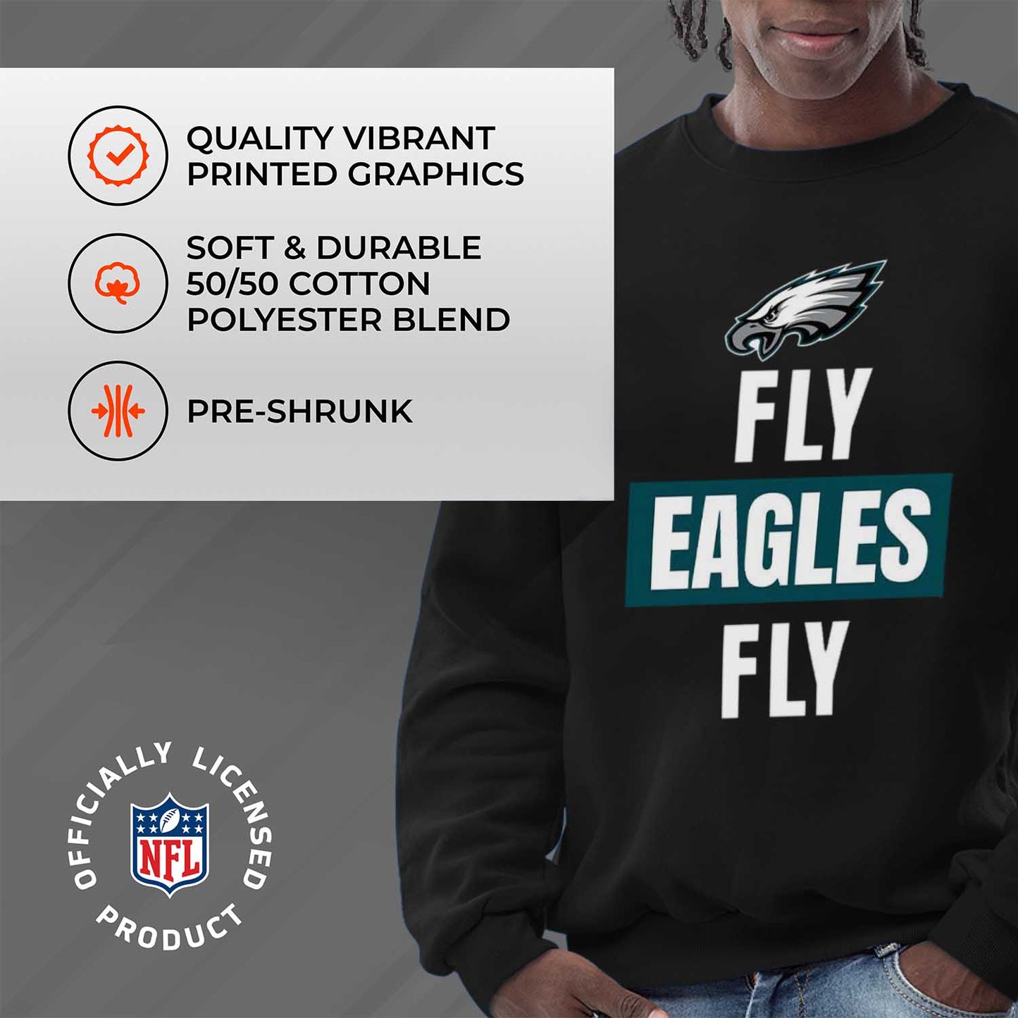 Philadelphia Eagles NFL Adult Slogan Crewneck Sweatshirt - Black