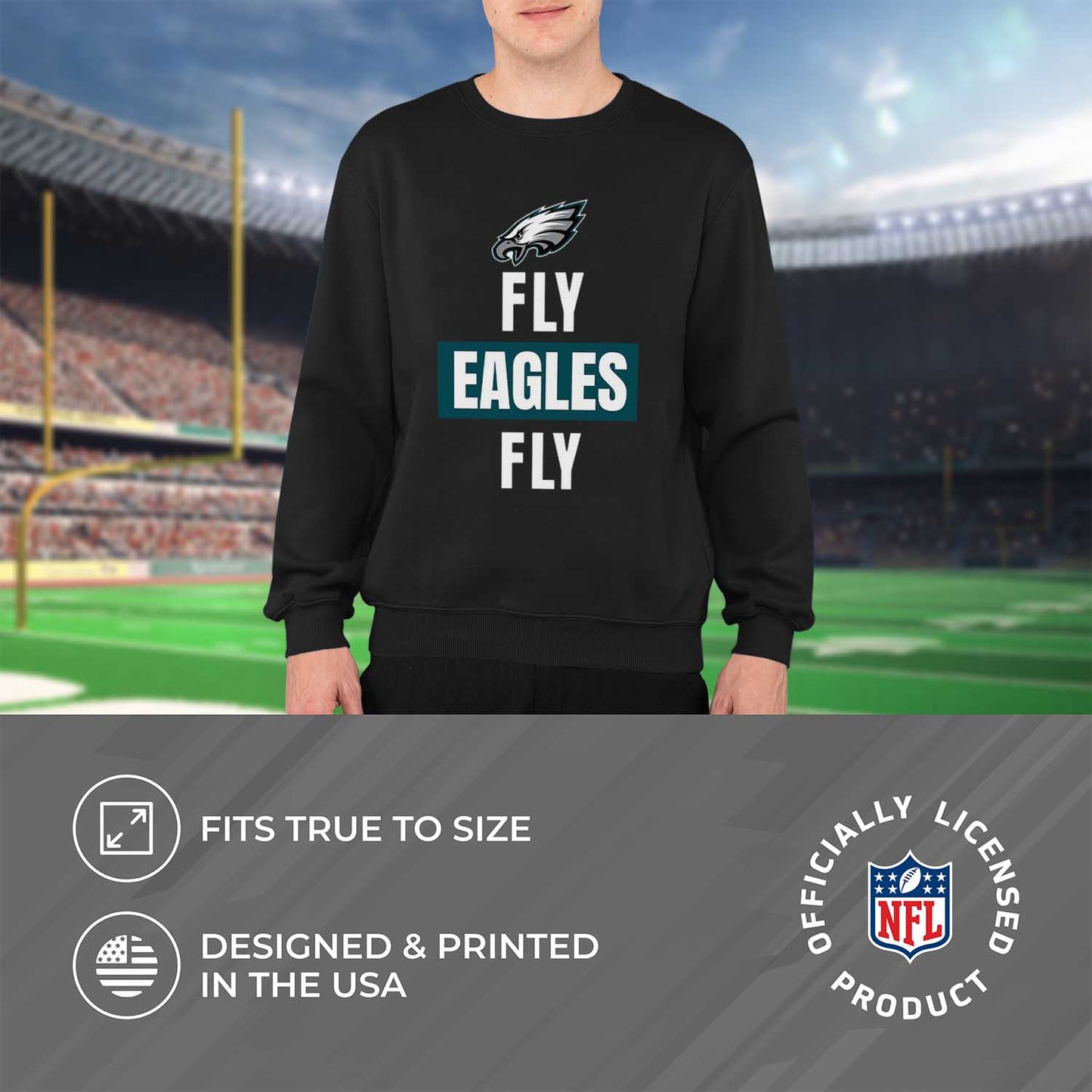 Philadelphia Eagles NFL Adult Slogan Crewneck Sweatshirt - Black